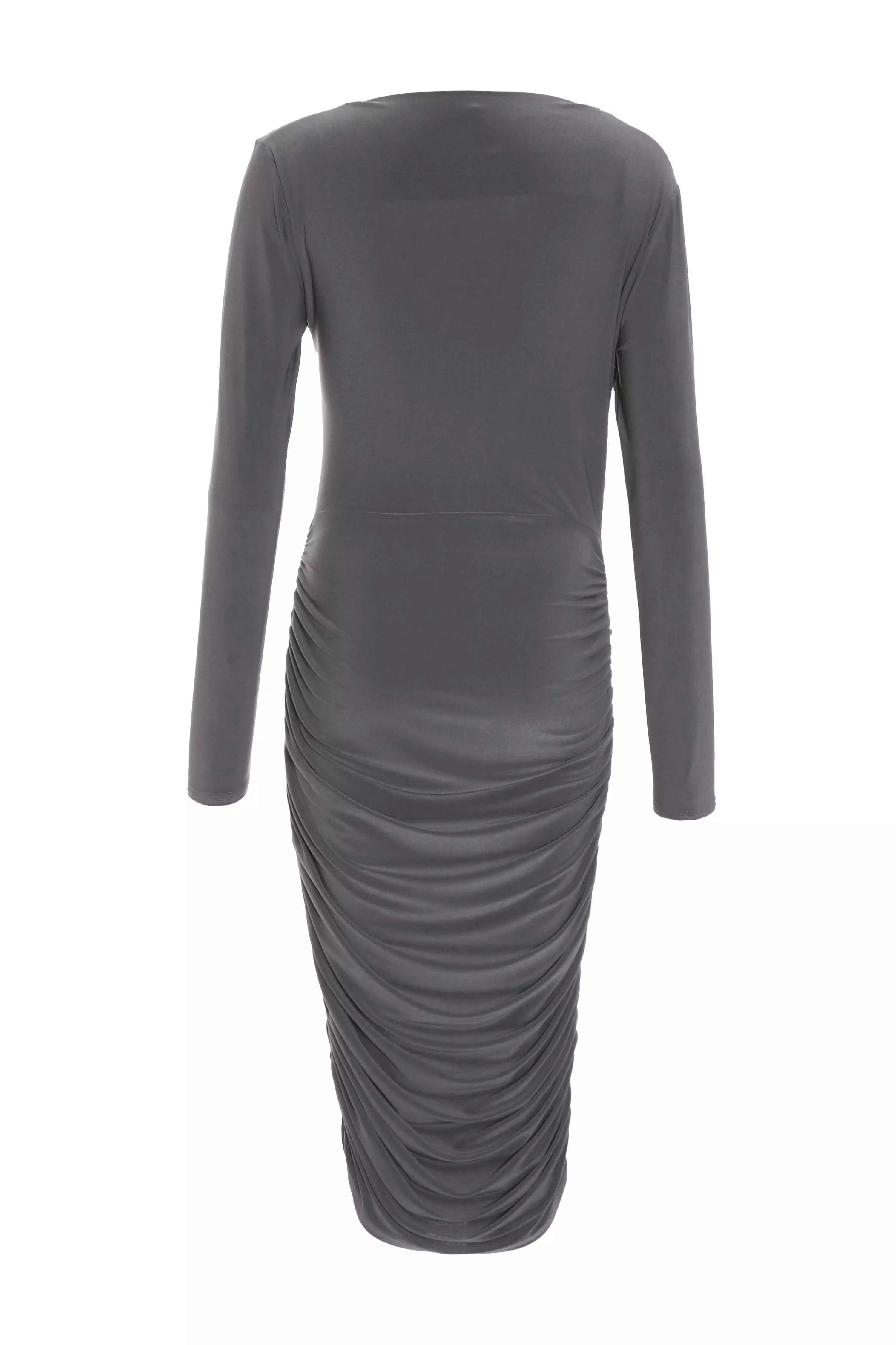 Grey Ruched Bodycon Midi Dress