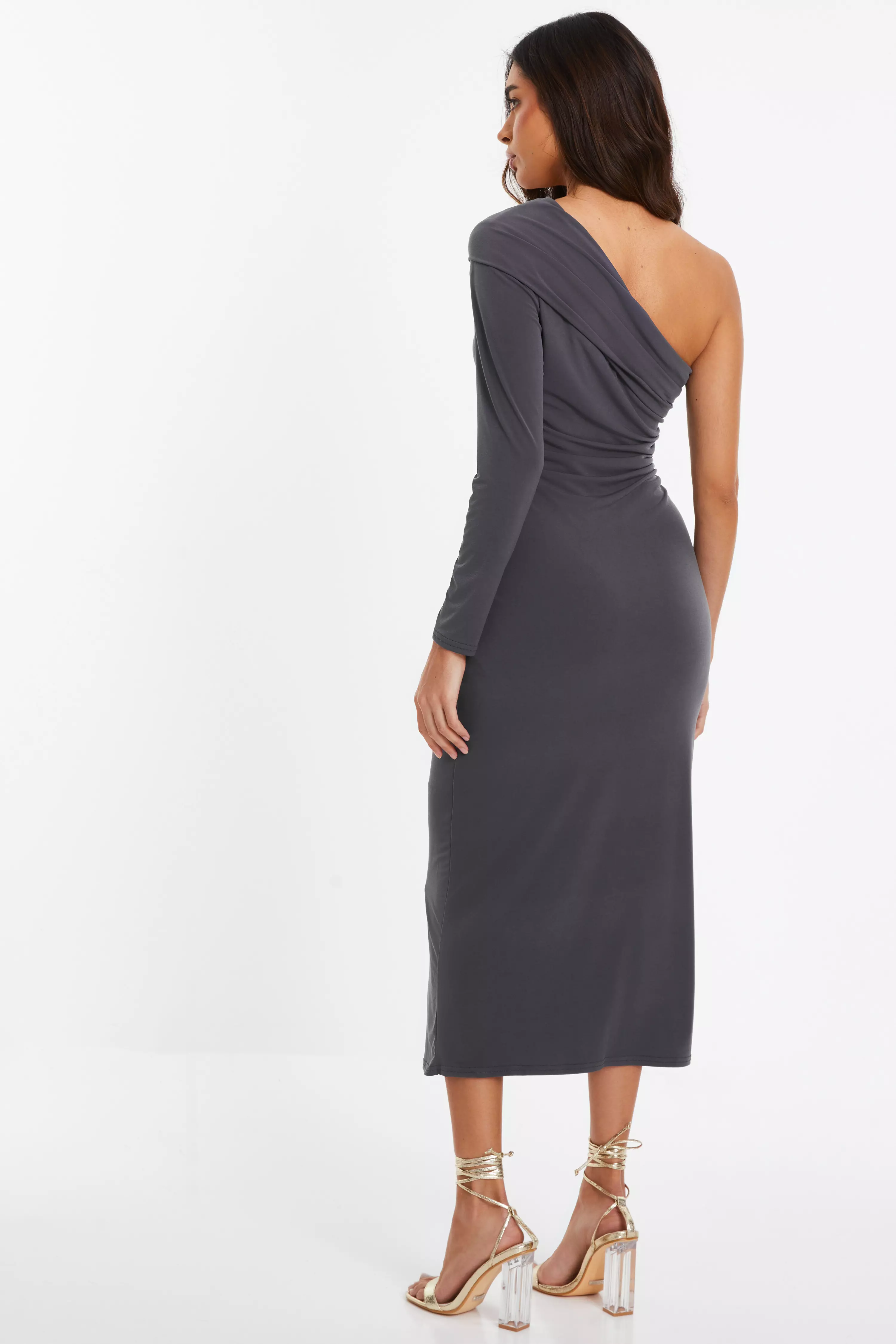 Grey One Sleeve Bodycon Midaxi Dress