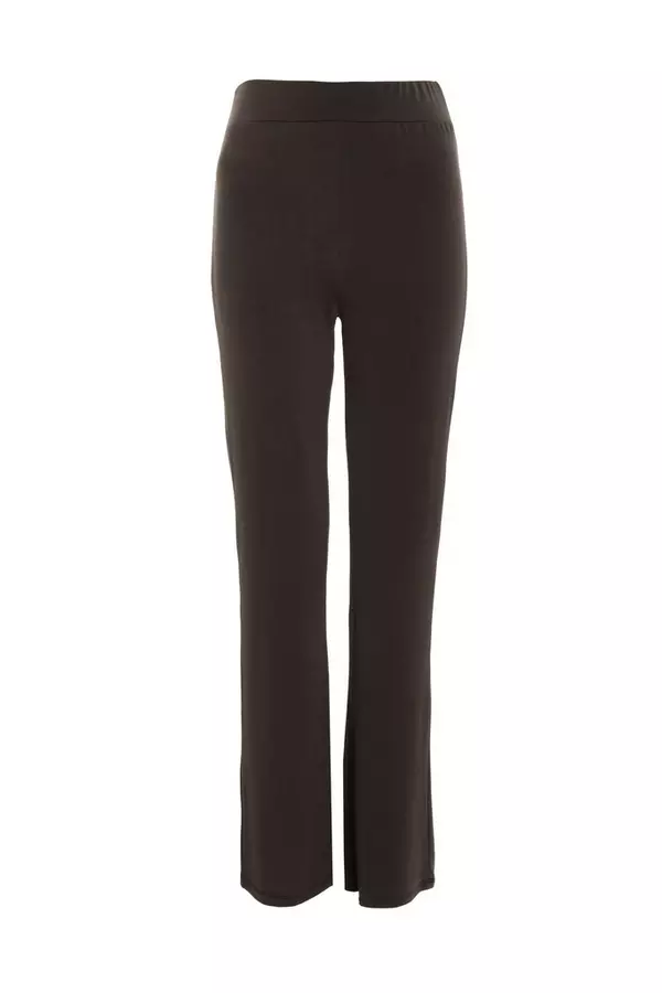 Brown Stretch Wide Leg Trousers