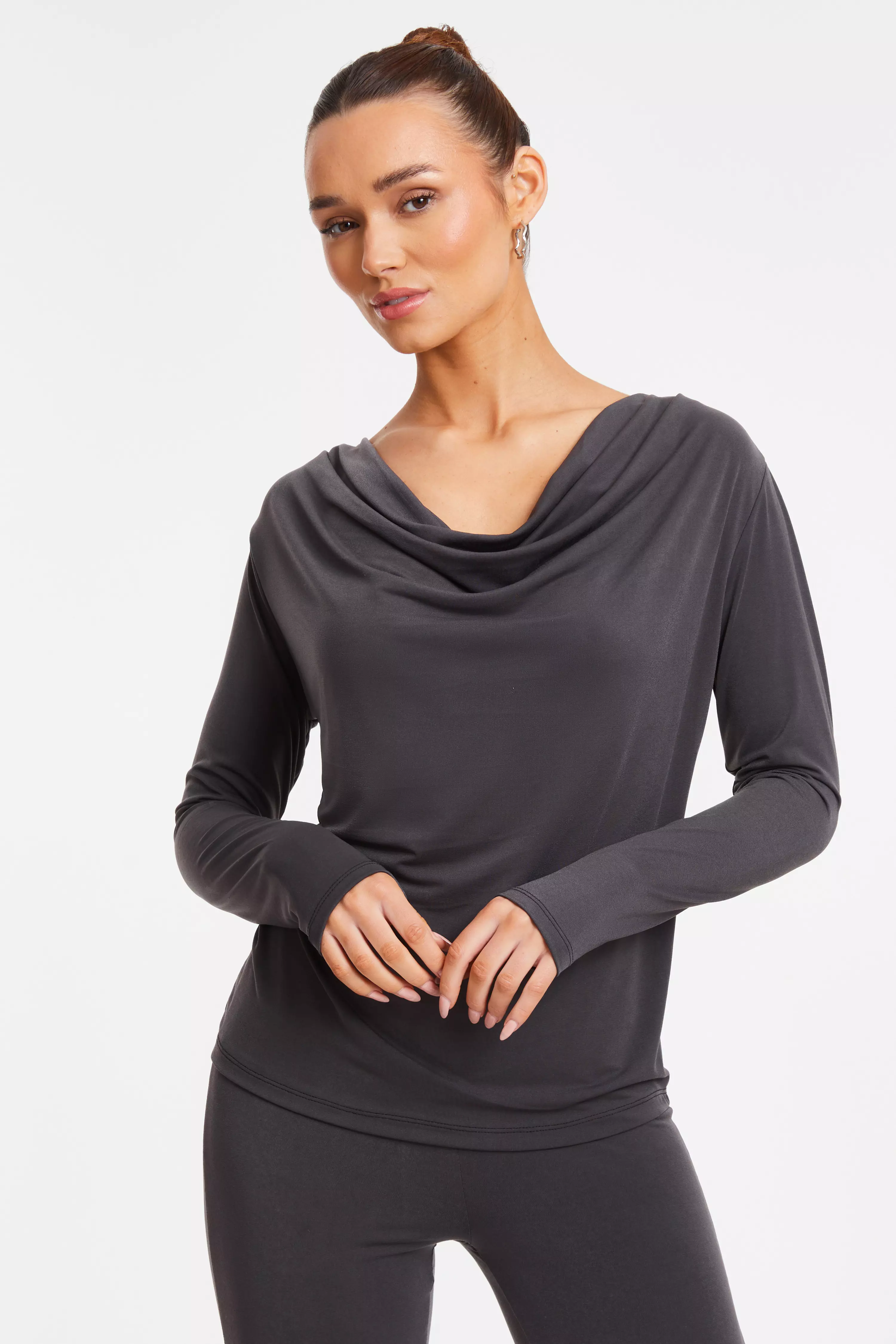 Grey Cowl Neck Top