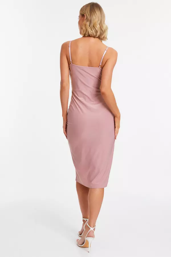 Pale Pink Twist Front Wrap Midi Dress