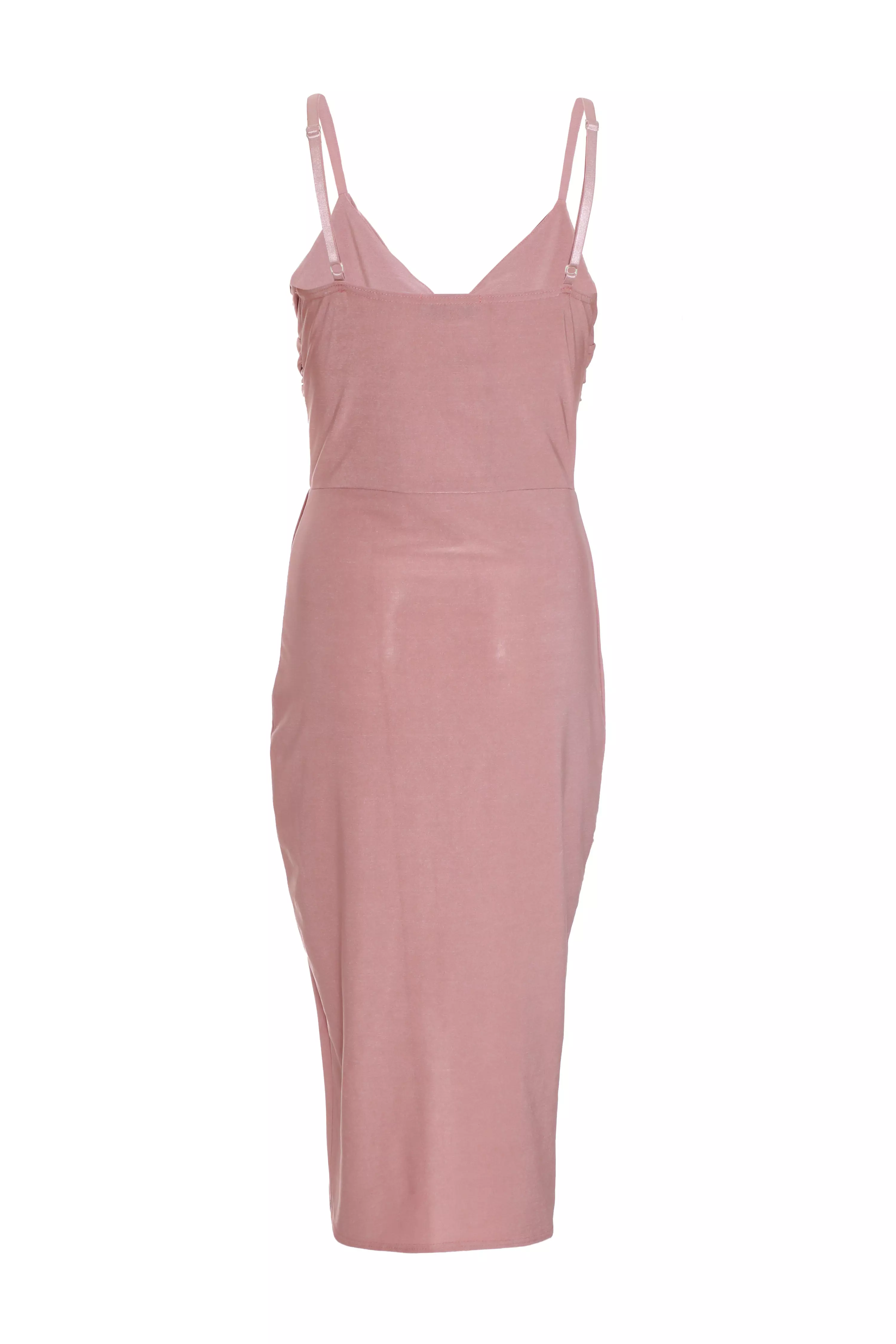 Pale Pink Twist Front Wrap Midi Dress