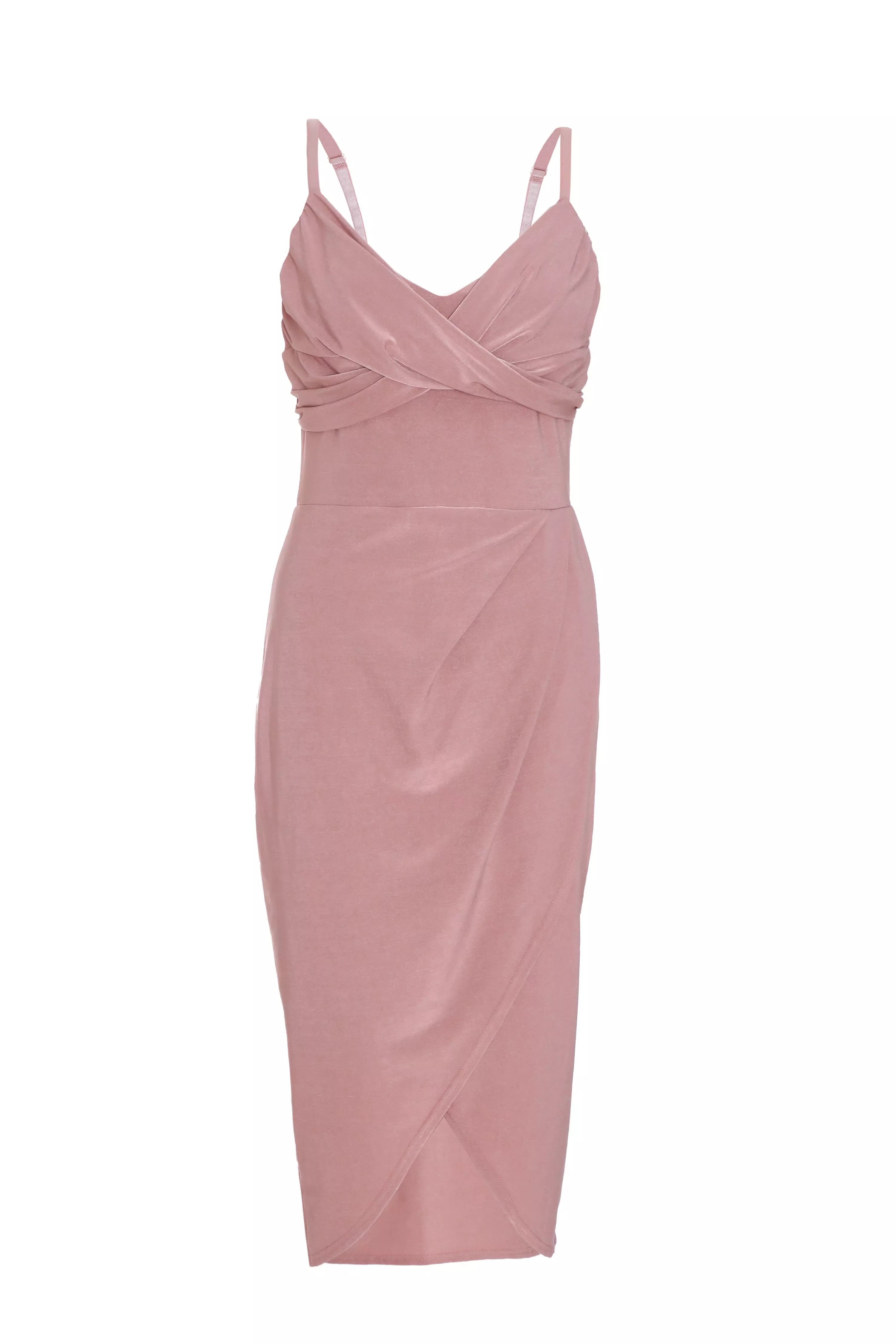 Pale Pink Twist Front Wrap Midi Dress