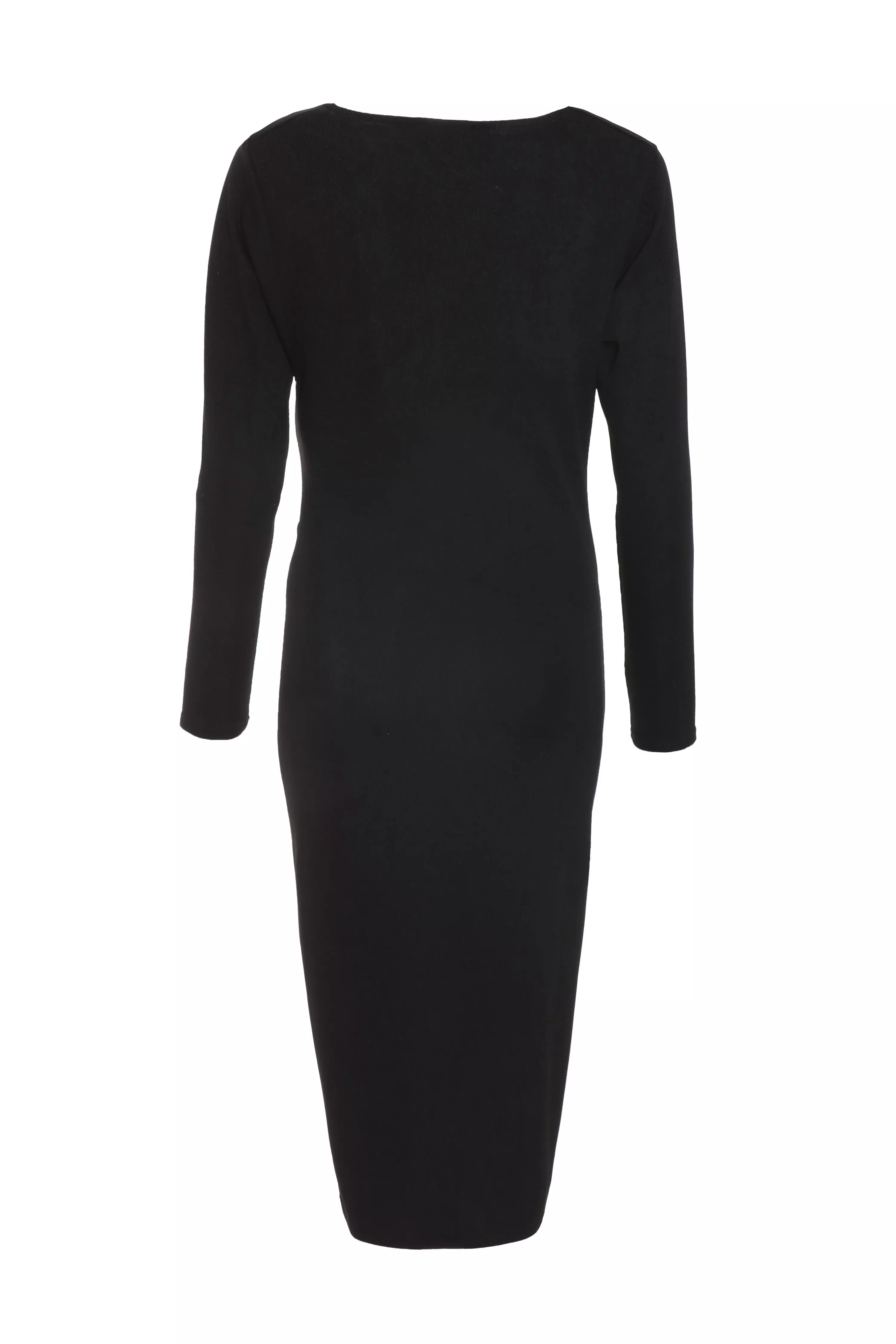Black Ruched Asymetric Midi Dress