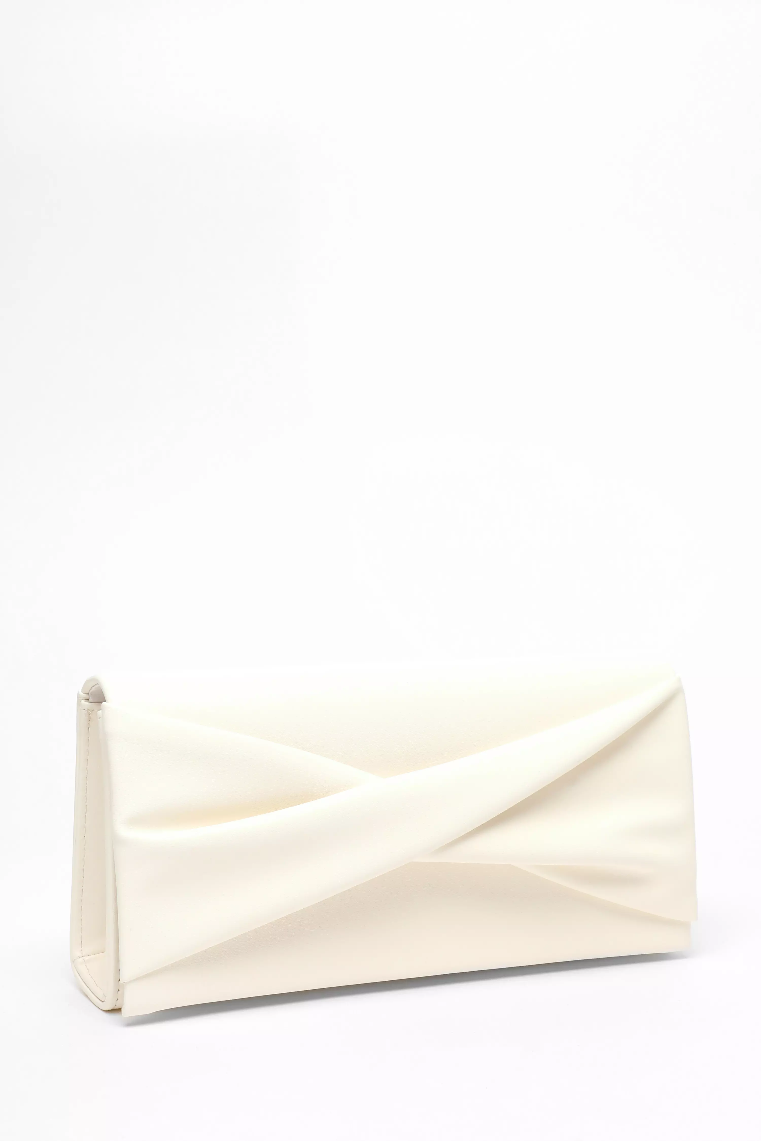 Cream Faux Leather Twist Clutch Bag