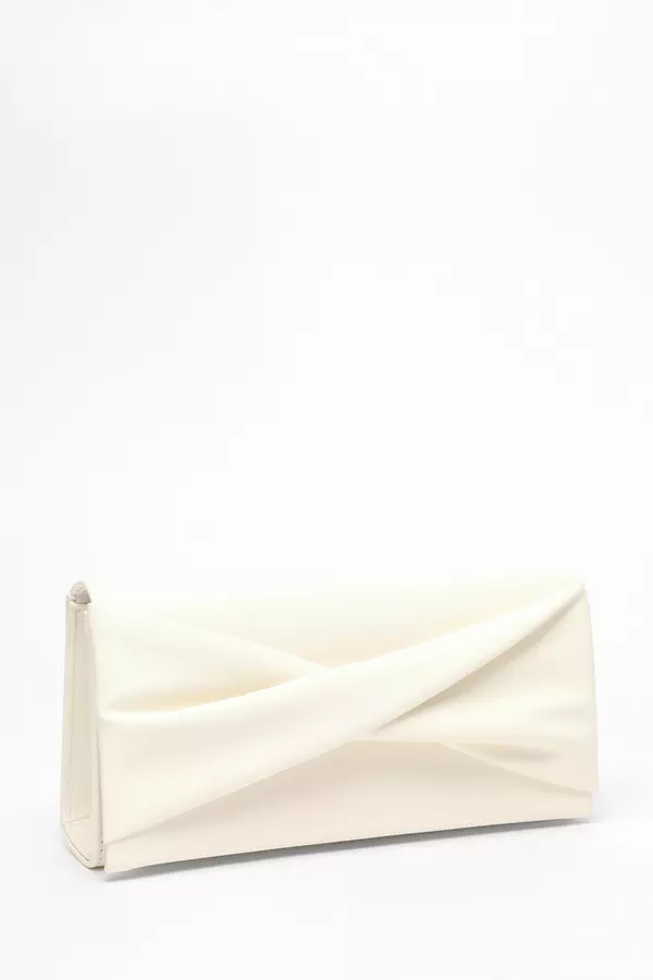 Cream Faux Leather Twist Clutch Bag
