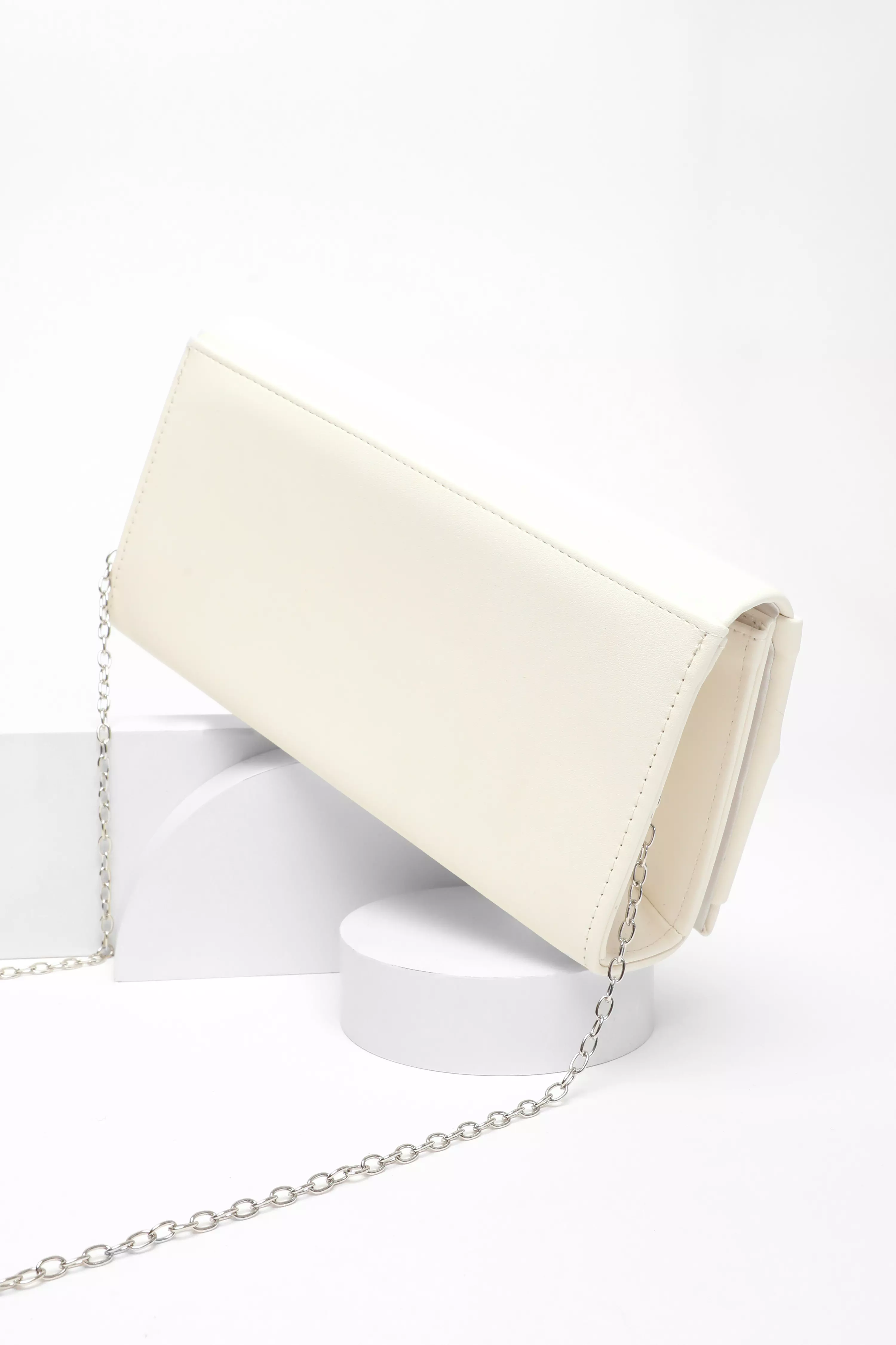 Cream Faux Leather Twist Clutch Bag