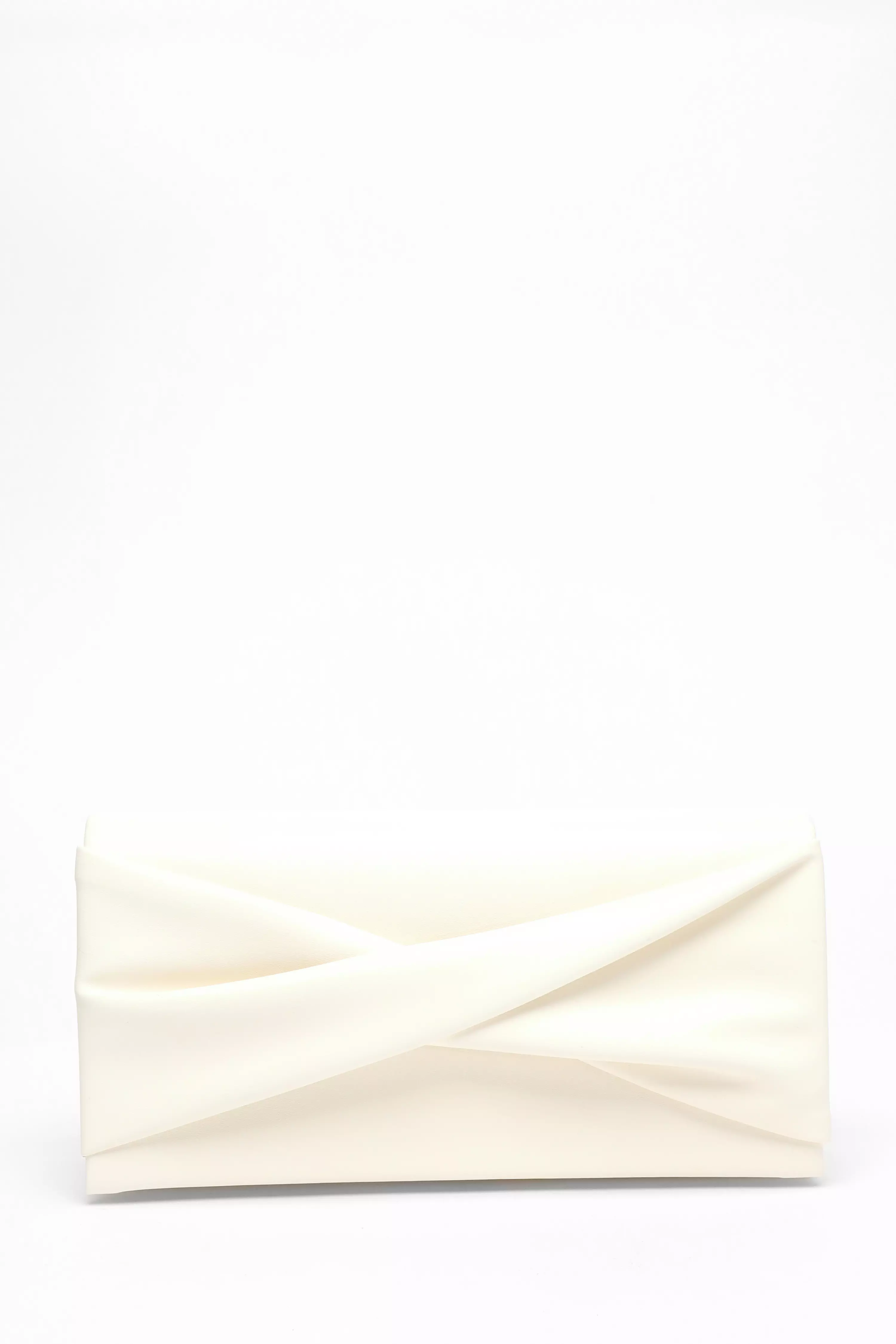 Cream Faux Leather Twist Clutch Bag