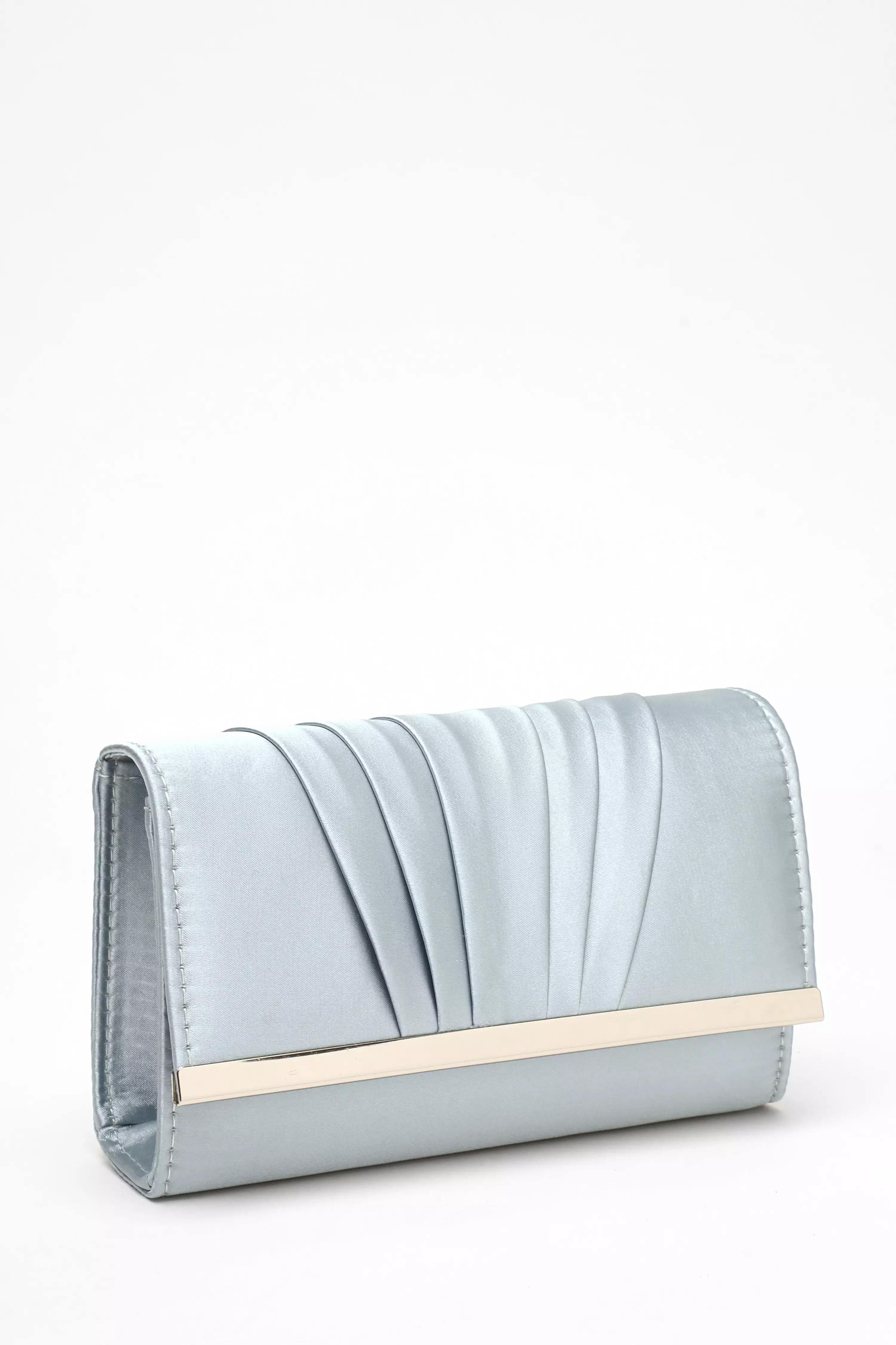 Light Blue Satin Pleated Clutch Bag