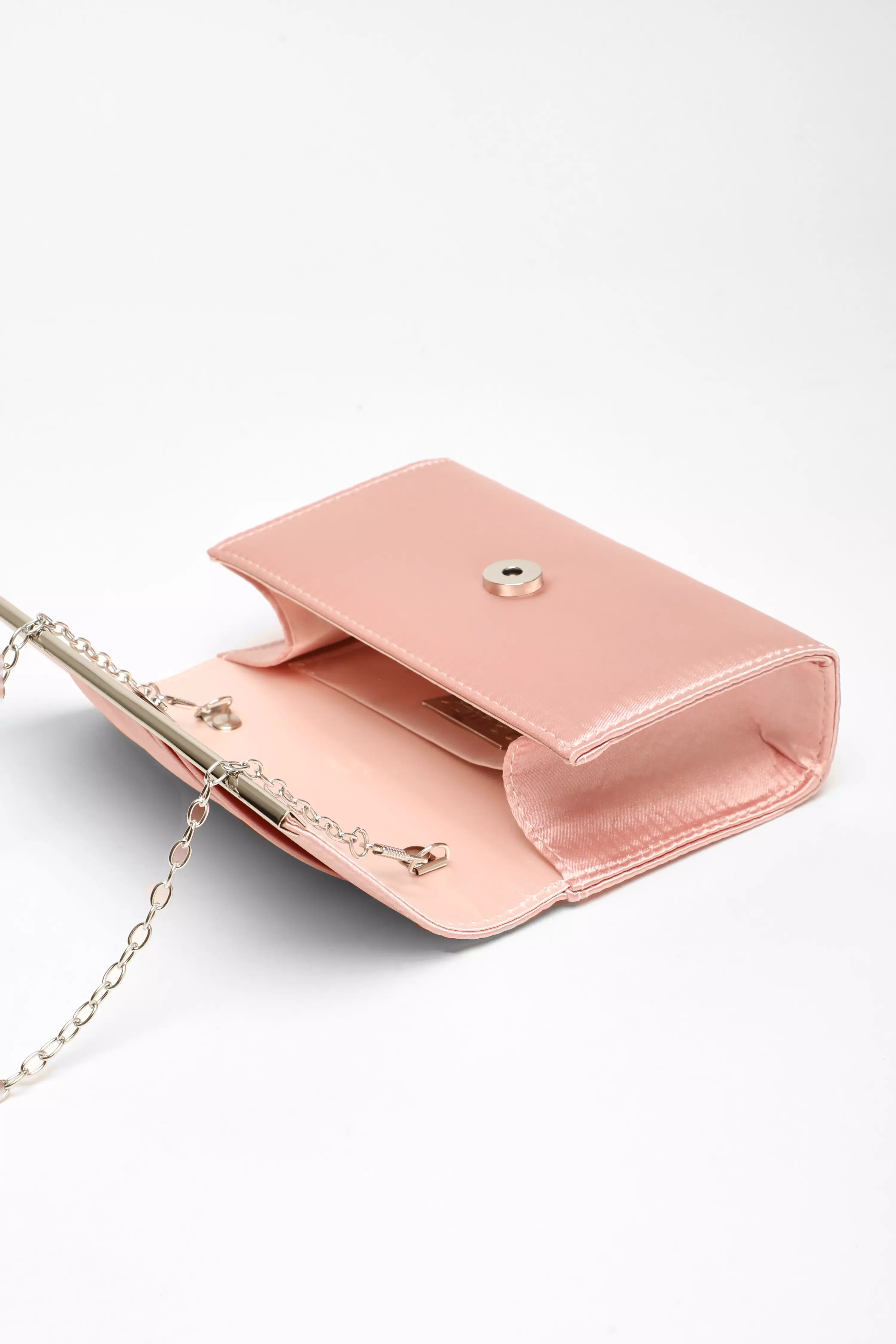 Pale Pink Satin Pleated Clutch Bag