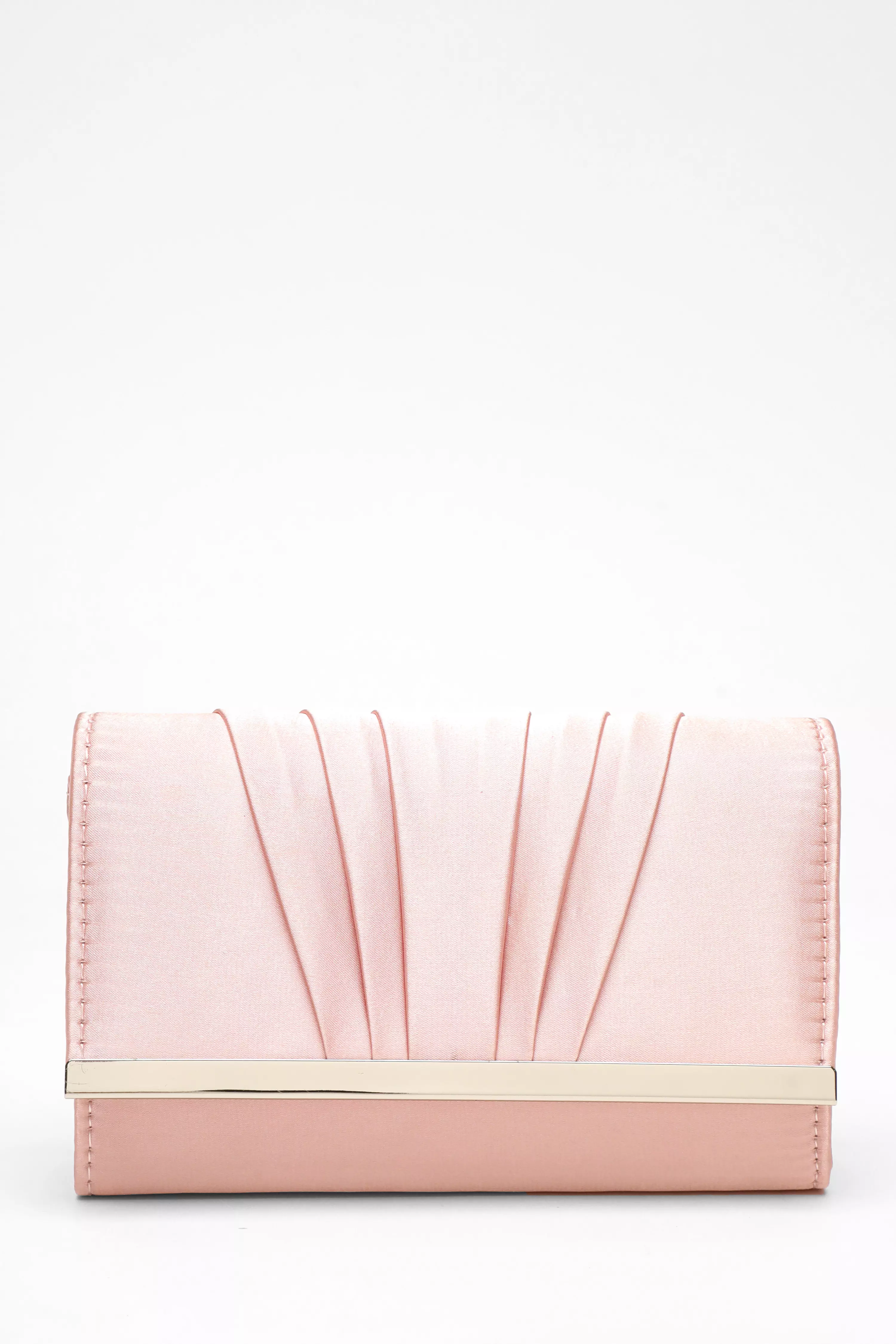 Pale Pink Satin Pleated Clutch Bag