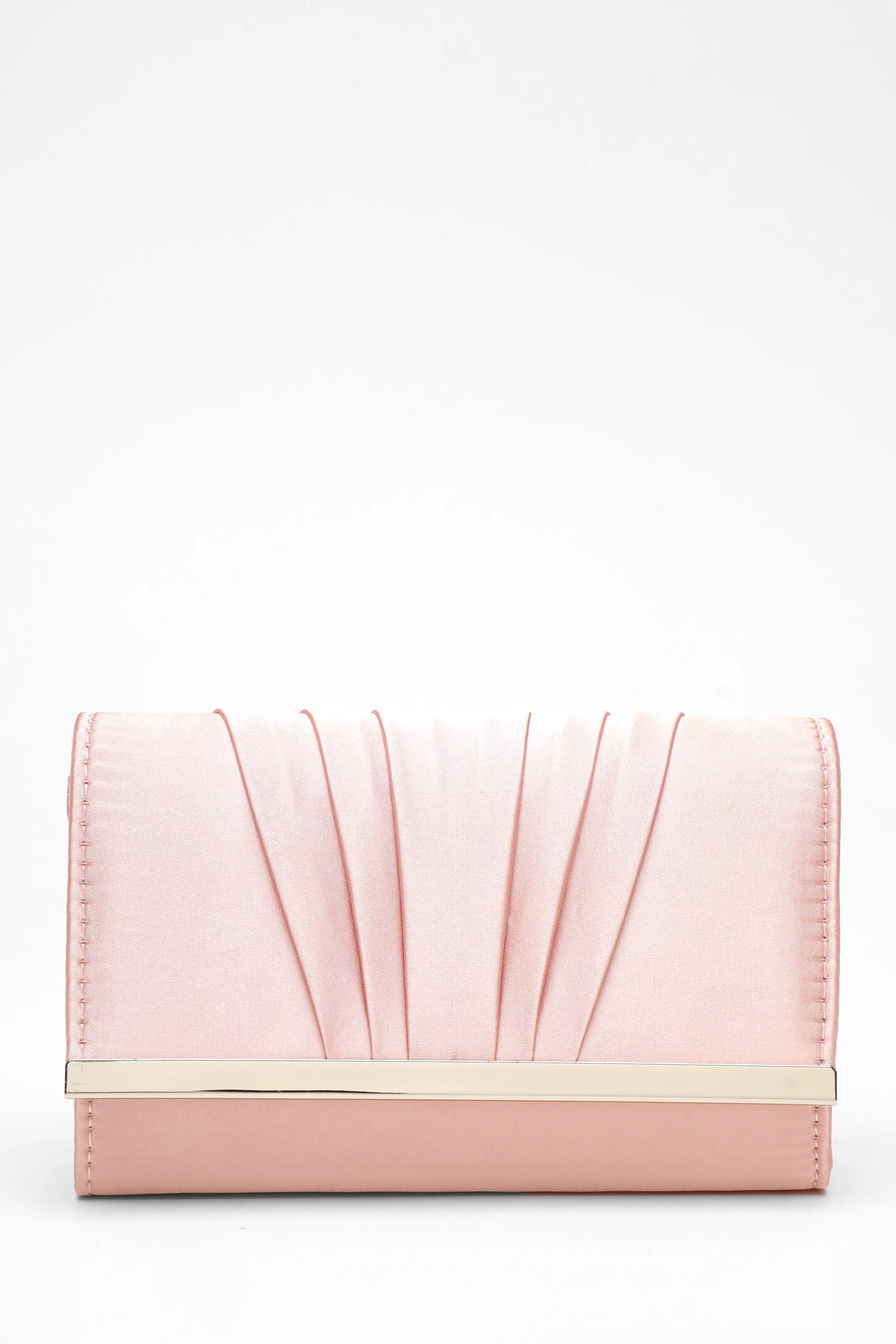 Pale Pink Satin Pleated Clutch Bag QUIZ Clothing