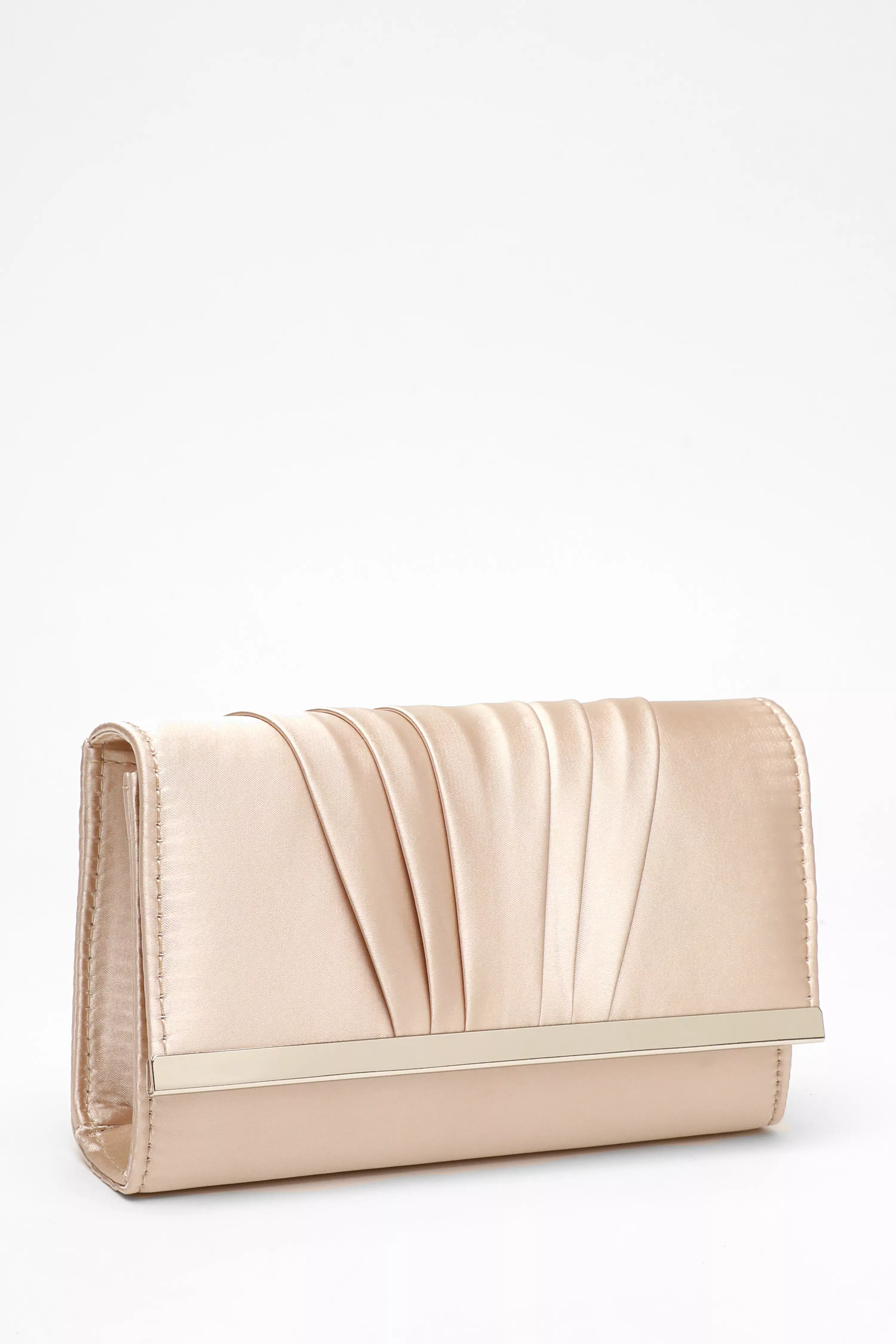 Champagne Satin Pleated Clutch Bag