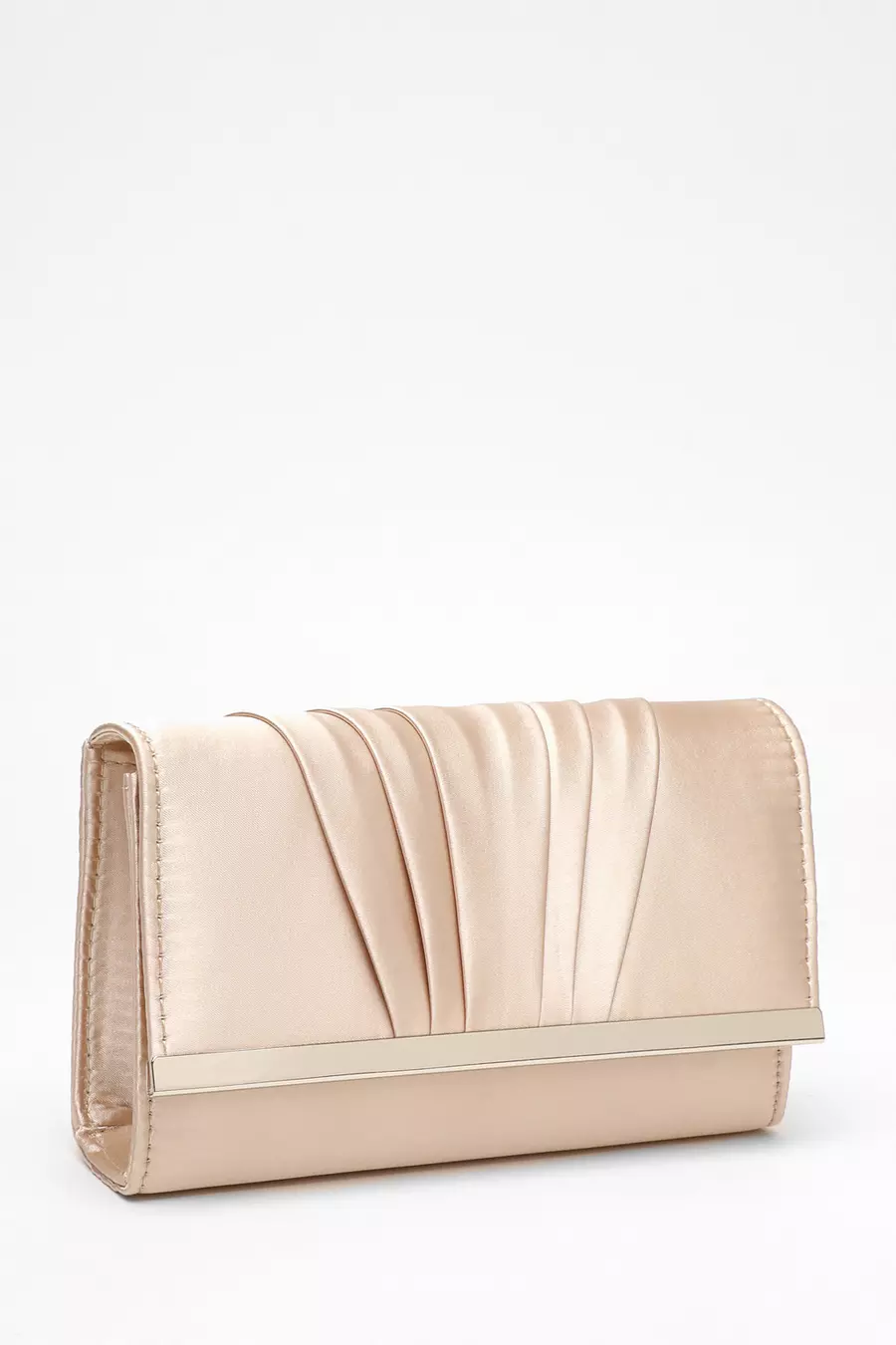 Champagne Satin Pleated Clutch Bag QUIZ Clothing