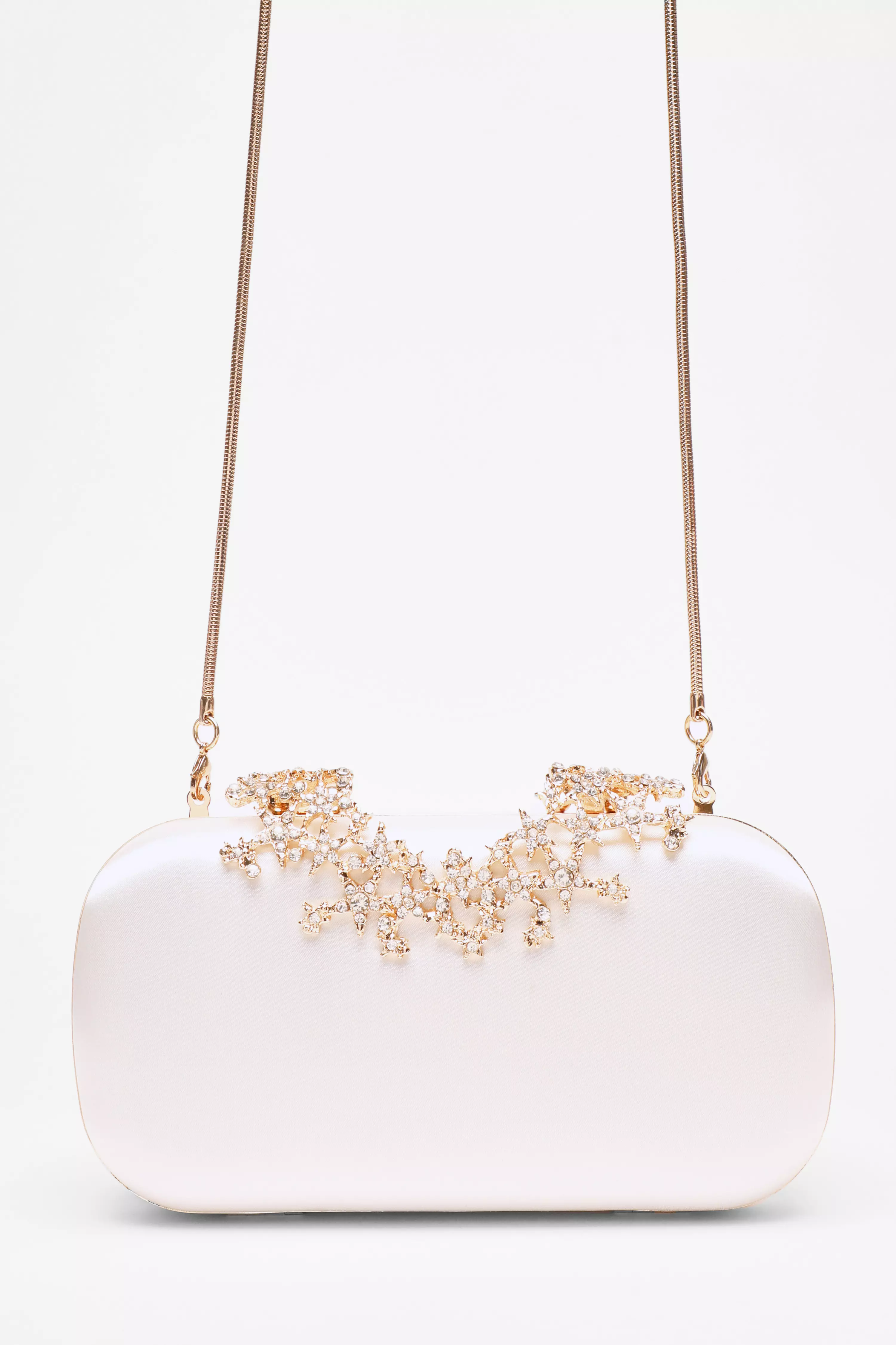 Bridal White Satin Diamante Box Bag