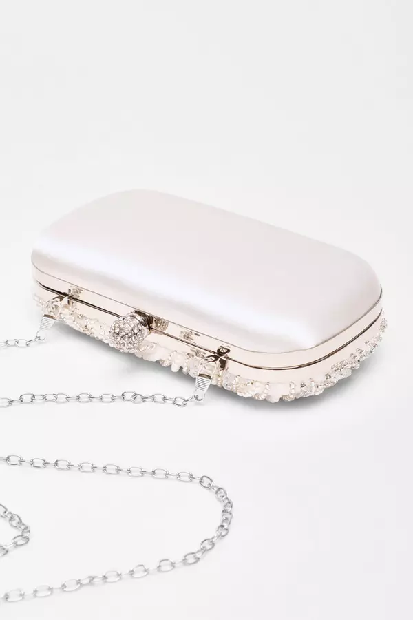 Bridal White Beaded Diamante Box Bag