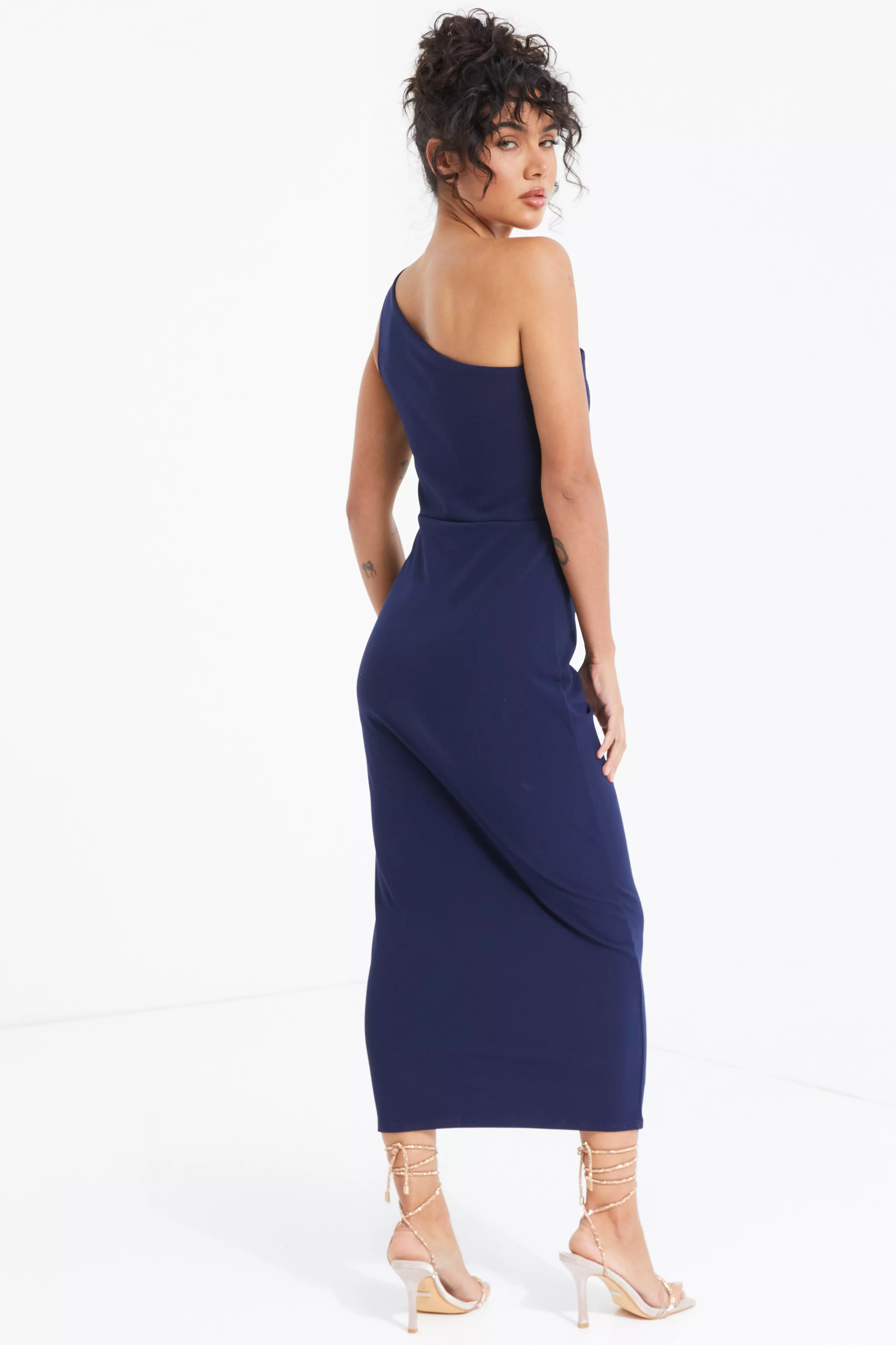 Navy One Shoulder Midaxi Dress