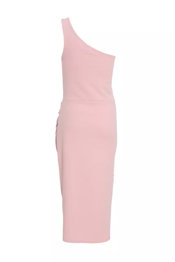 Blush Pink One Shoulder Midi Dress