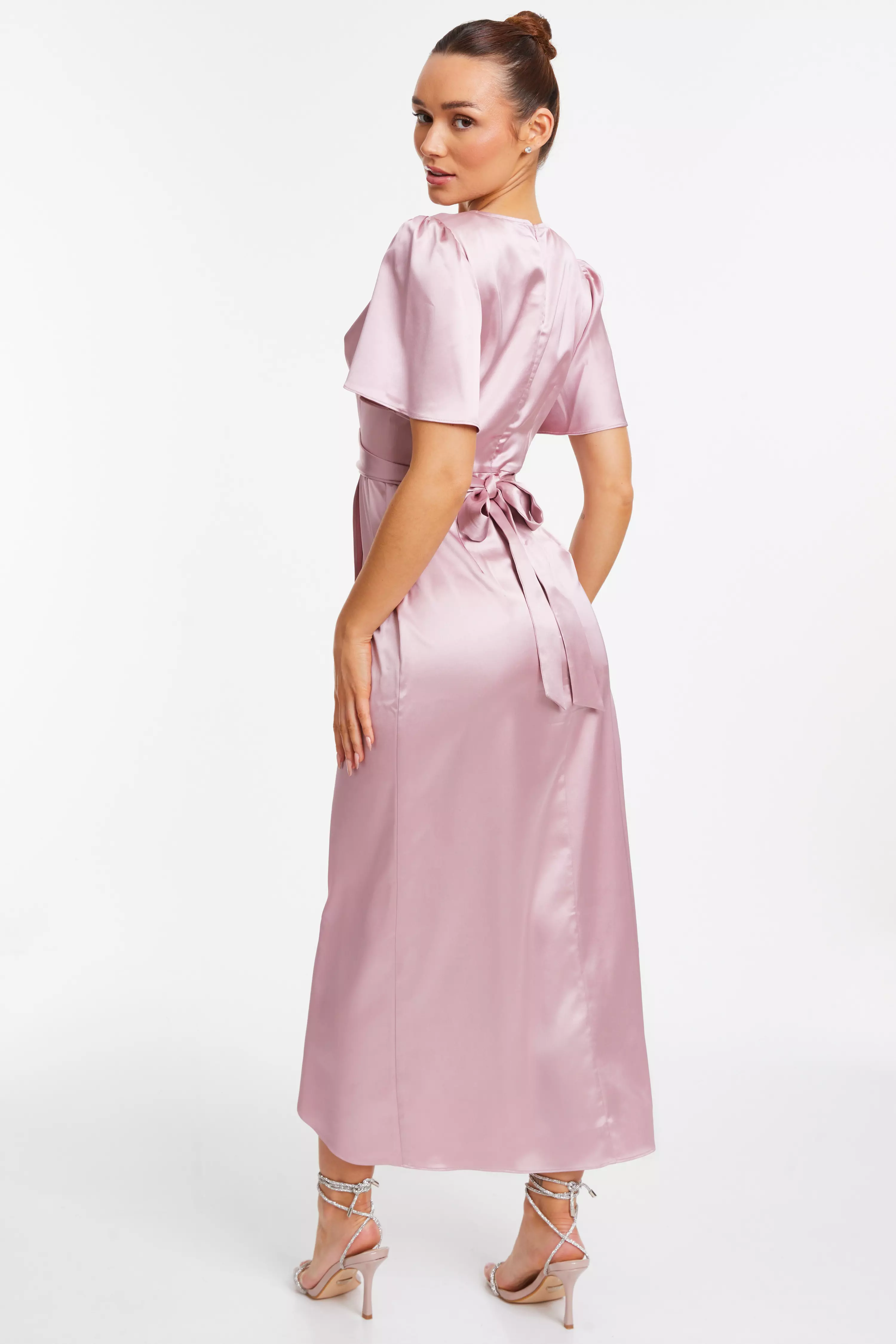 Pale Pink Satin Tie Back Midaxi Dress