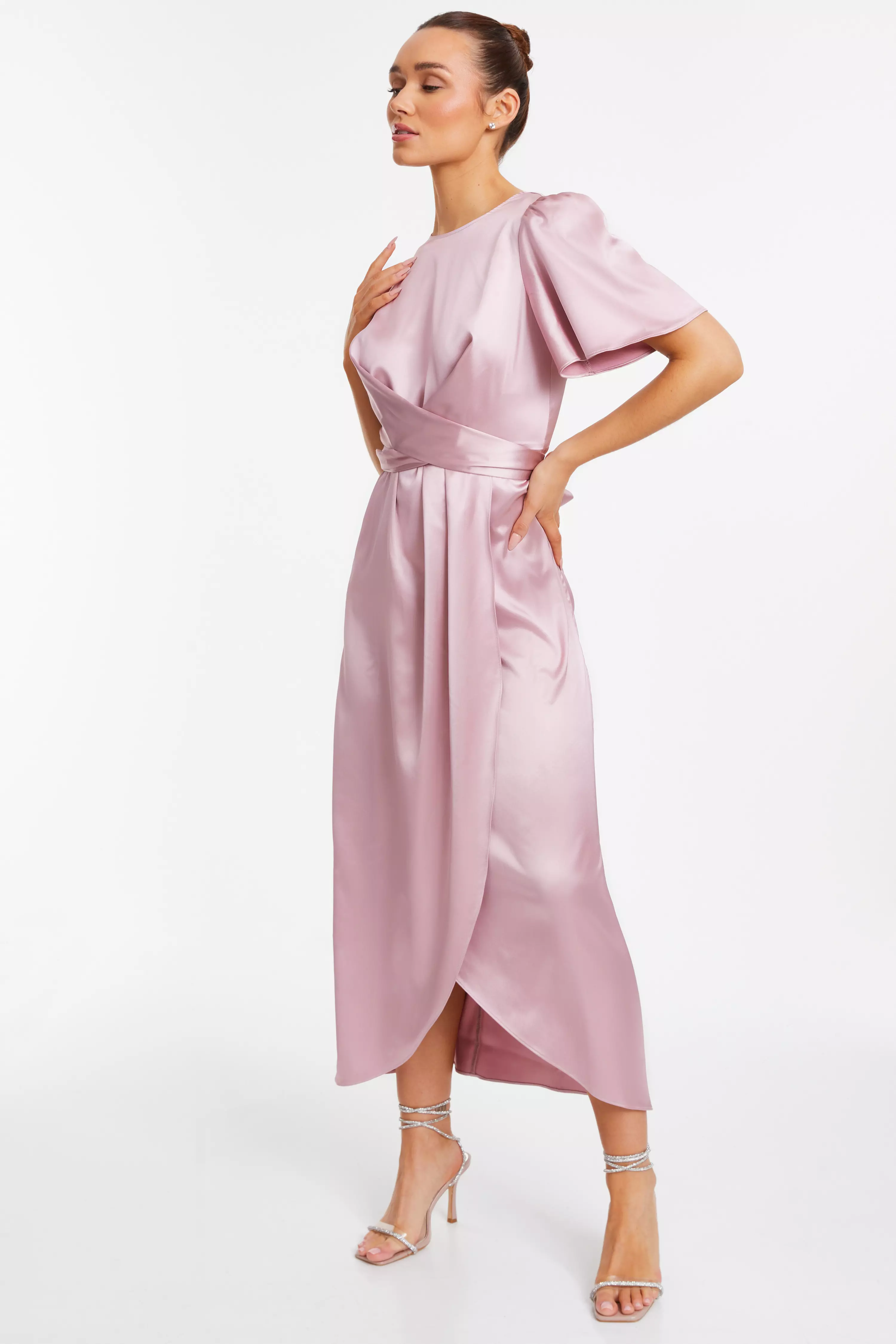 Pale Pink Satin Tie Back Midaxi Dress