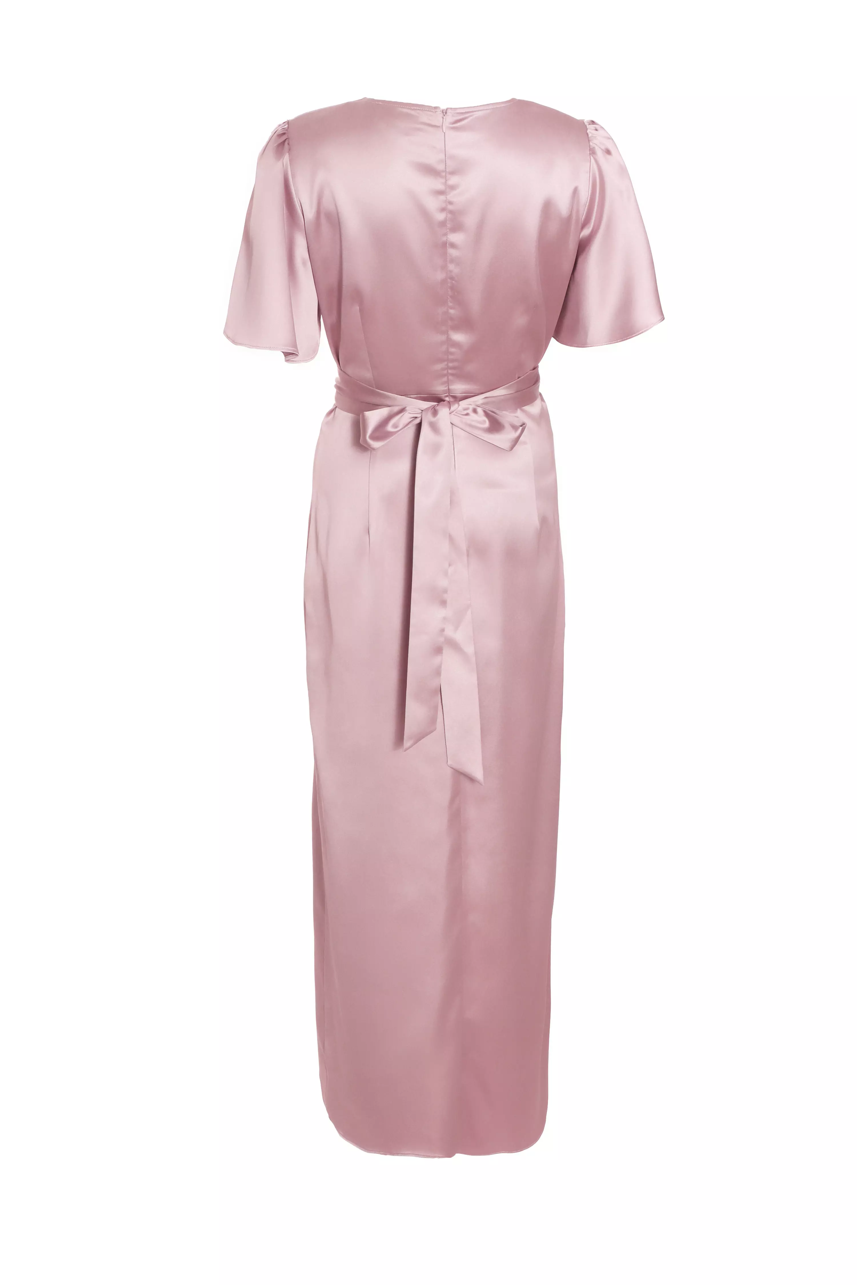 Pale Pink Satin Tie Back Midaxi Dress