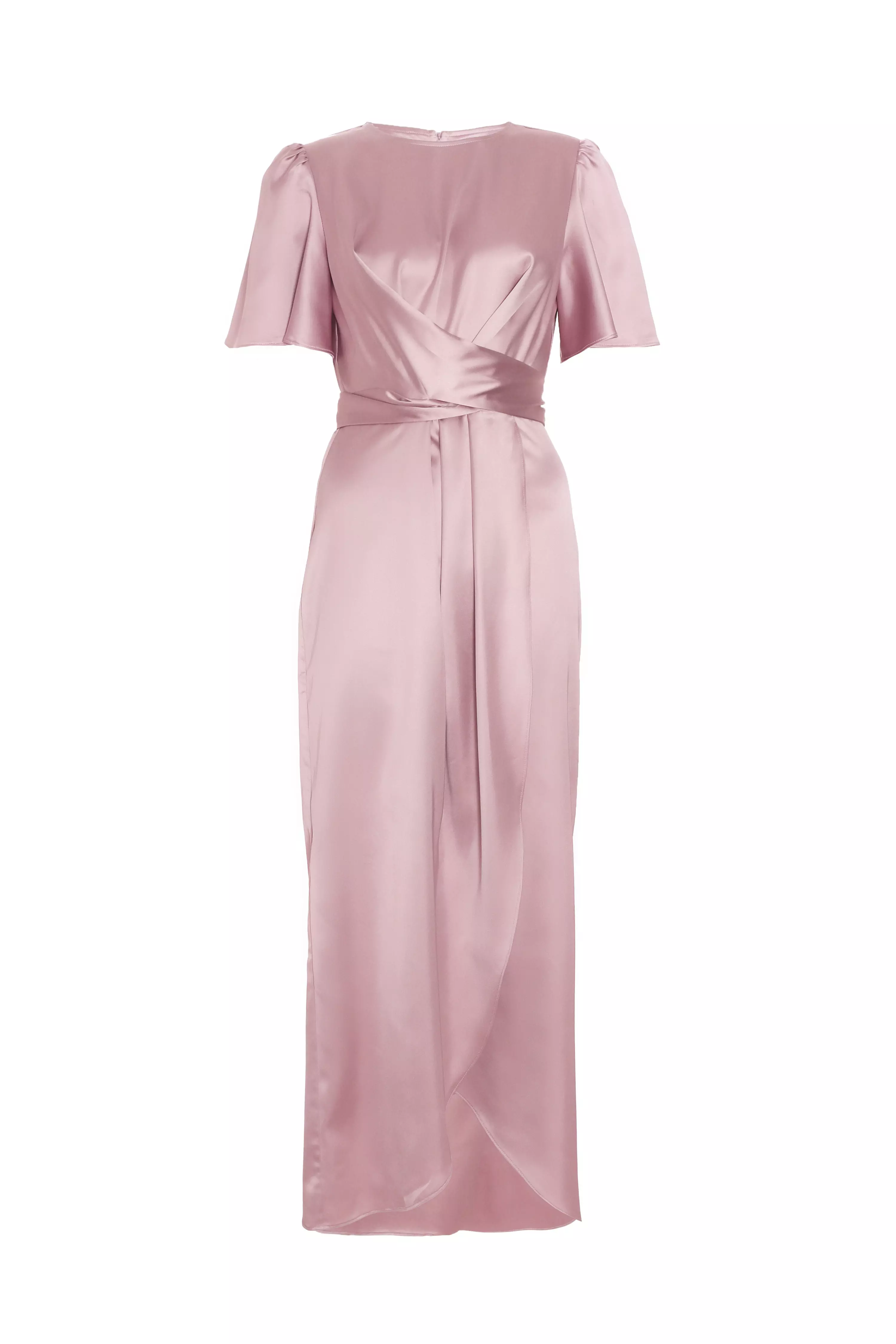 Pale Pink Satin Tie Back Midaxi Dress