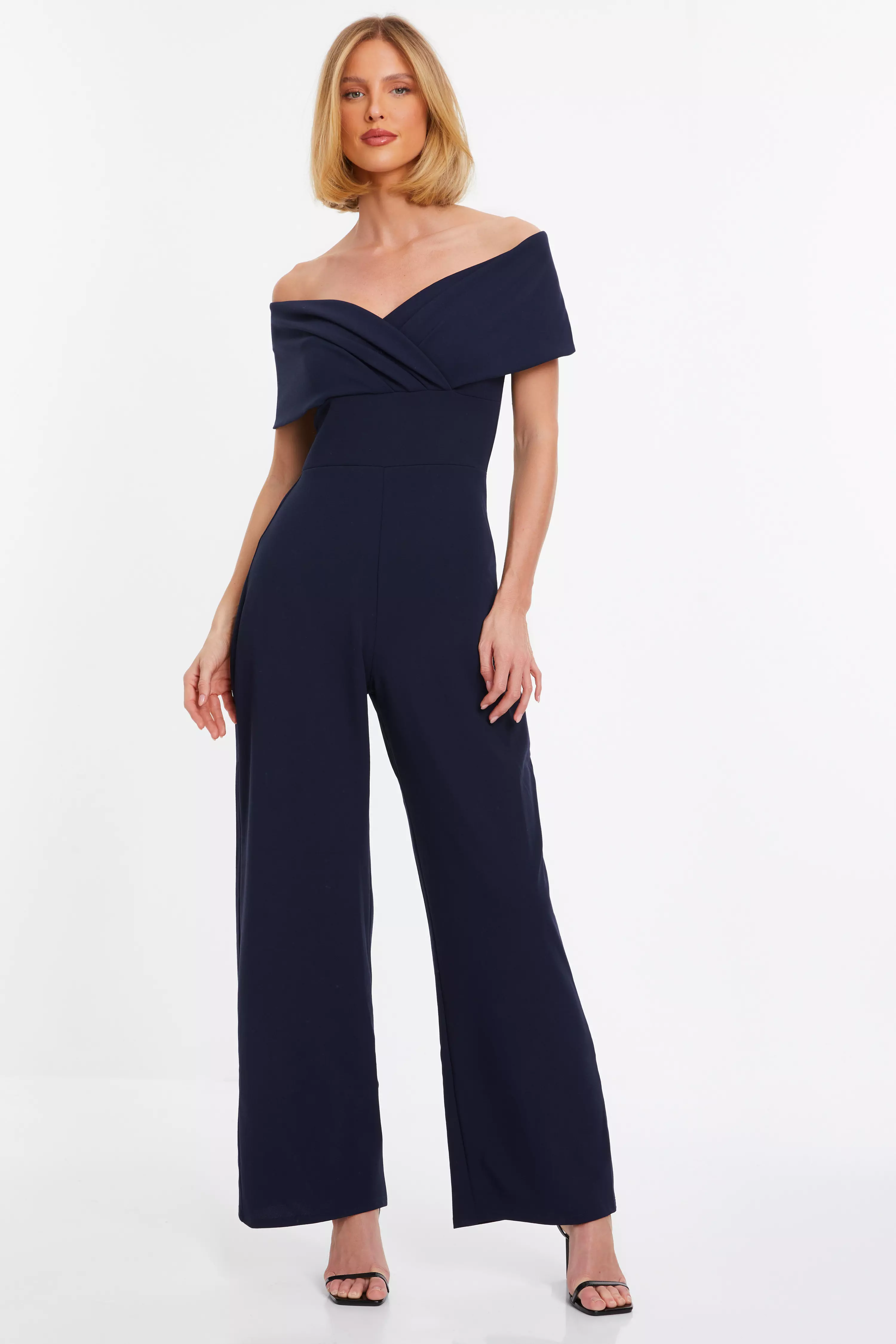 Navy Bardot Palazzo Jumpsuit