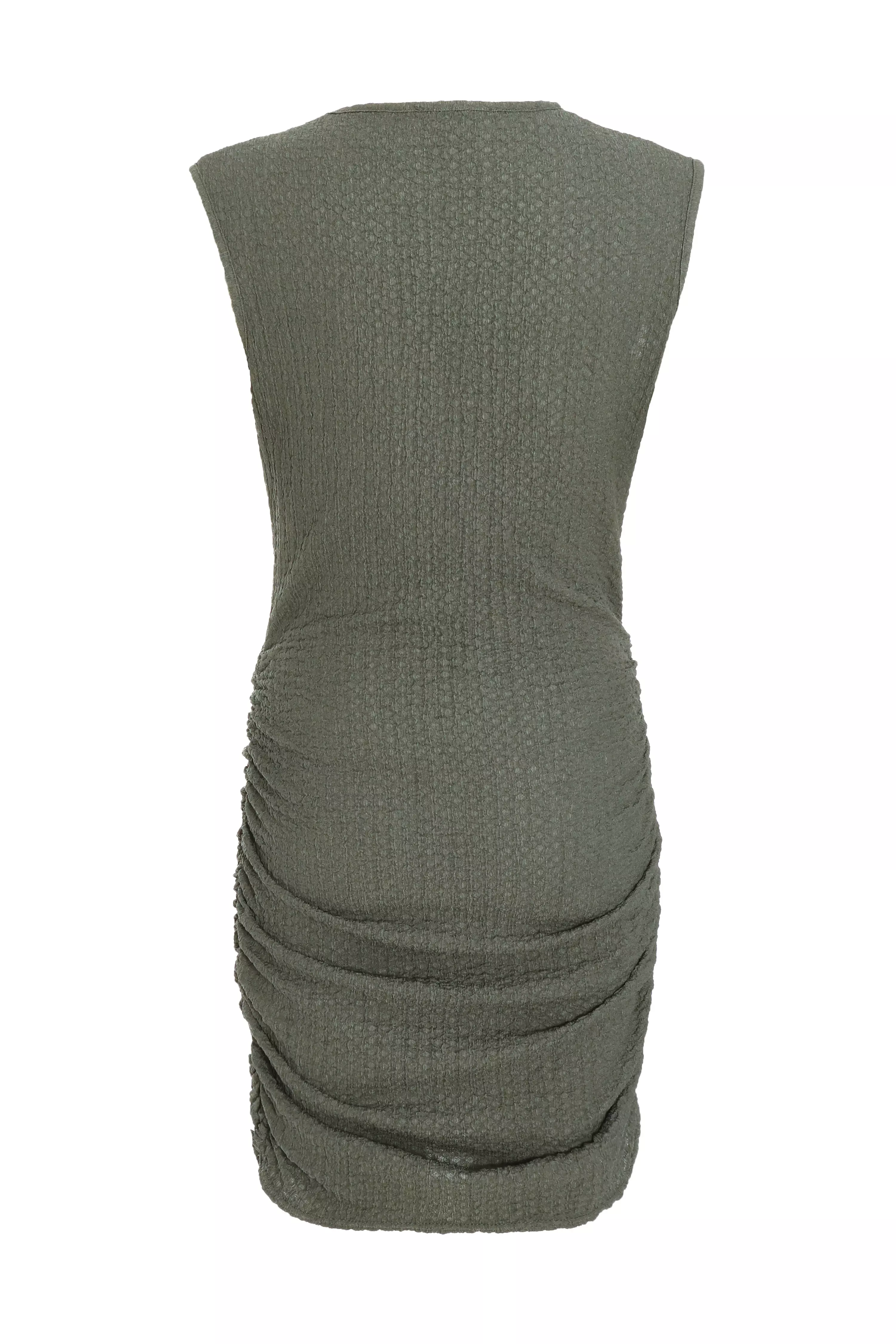 Khaki Popcorn Knot Front Bodycon Mini Dress