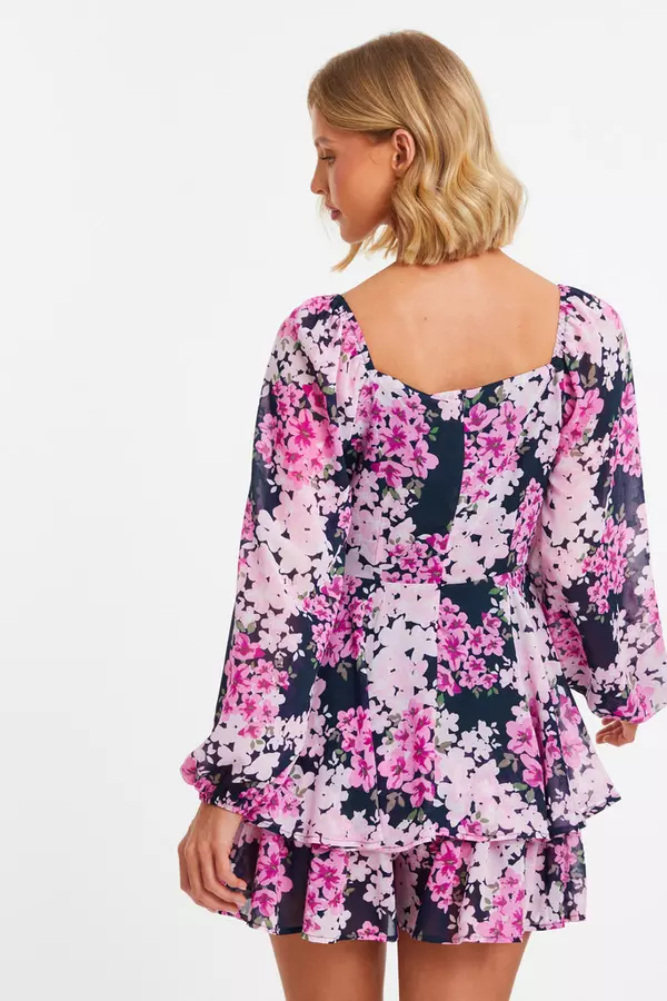 Pink Floral Tiered Playsuit