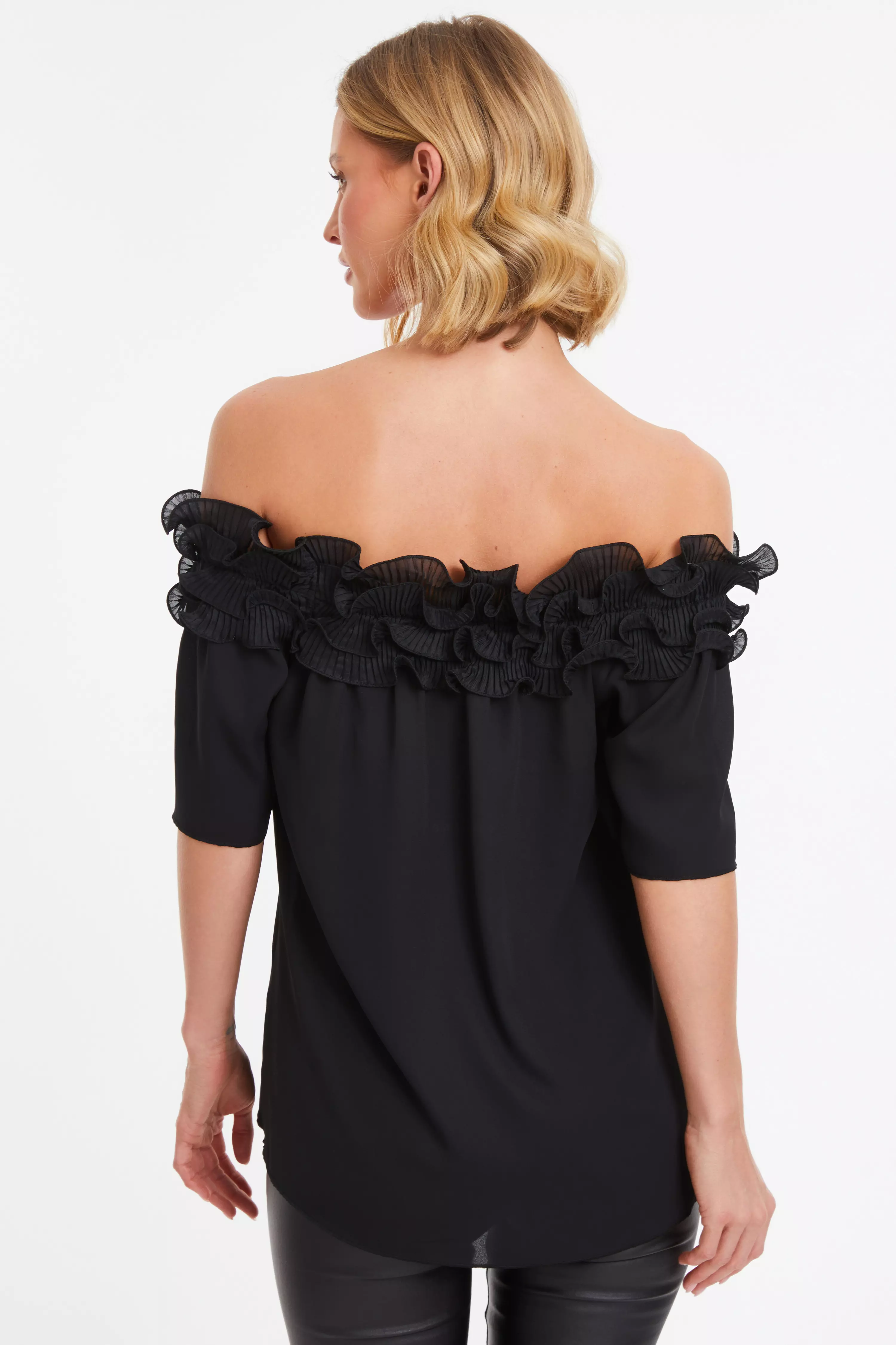 Black Frill Bardot Top