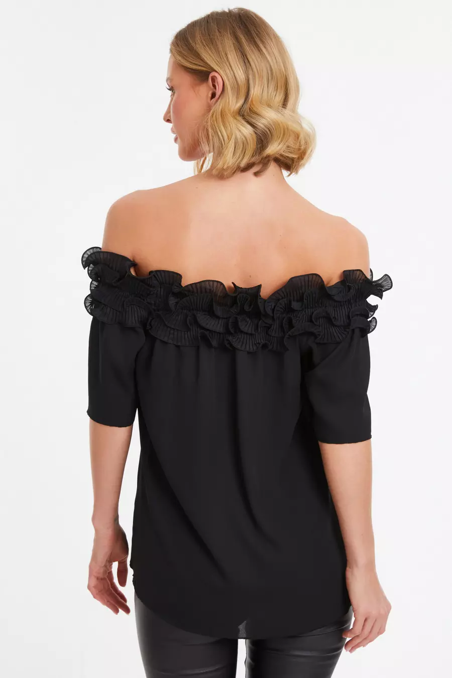 Black bardot top with straps on sale