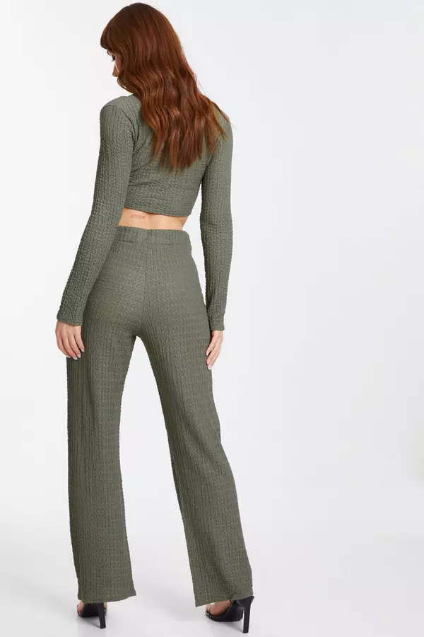 Black Textured Knot Front Trouser