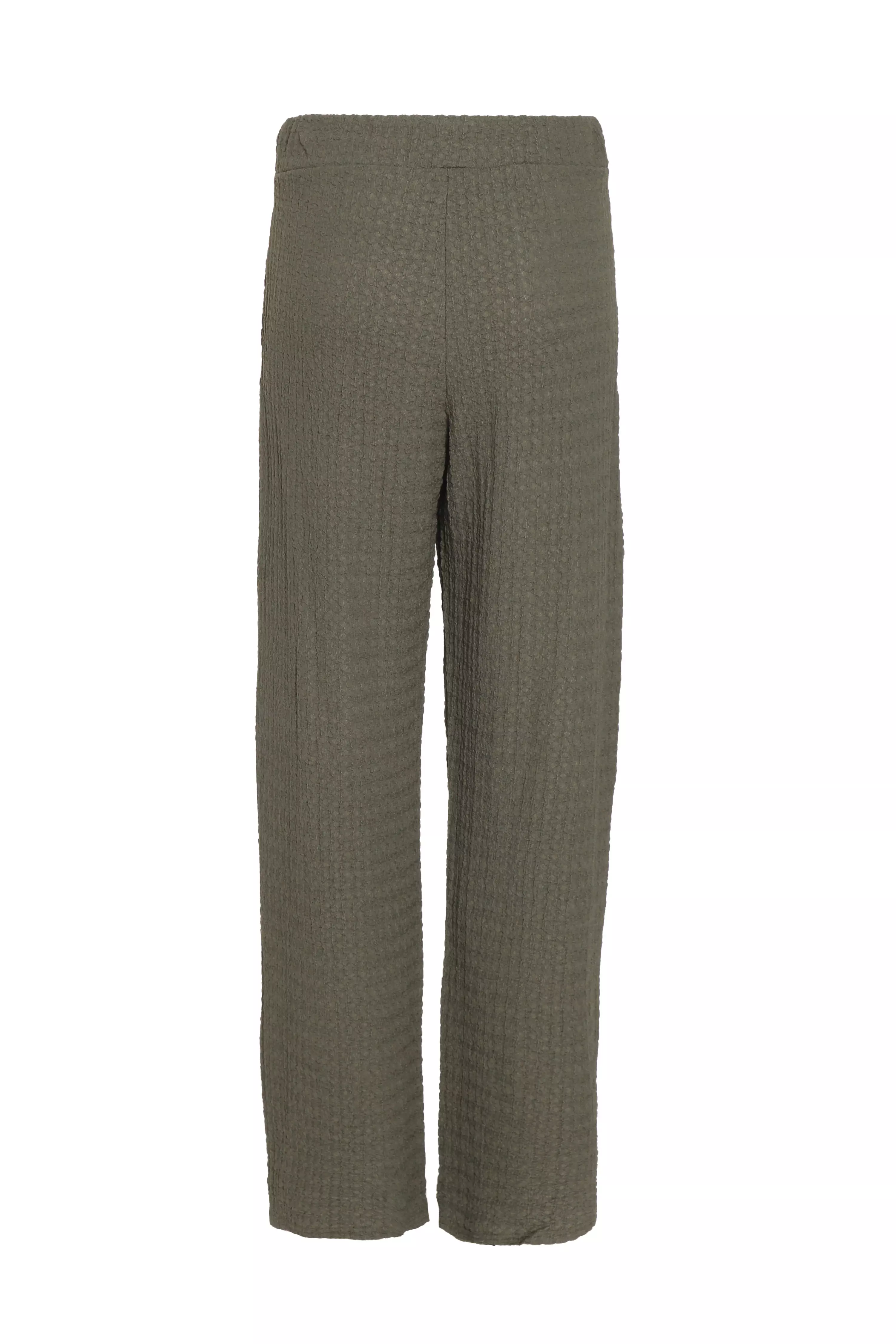 Khaki Textured Palazzo Trousers