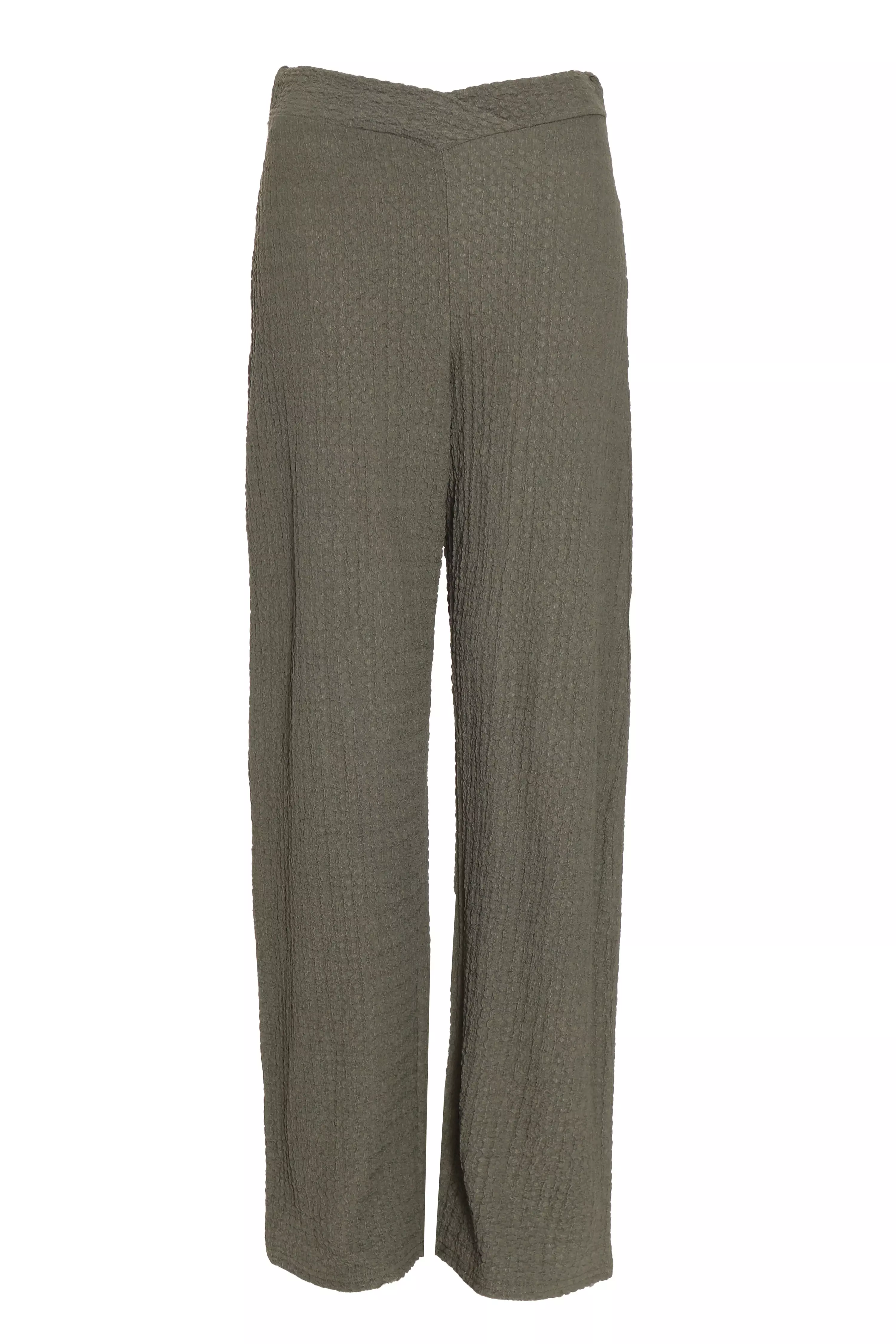 Khaki Textured Palazzo Trousers