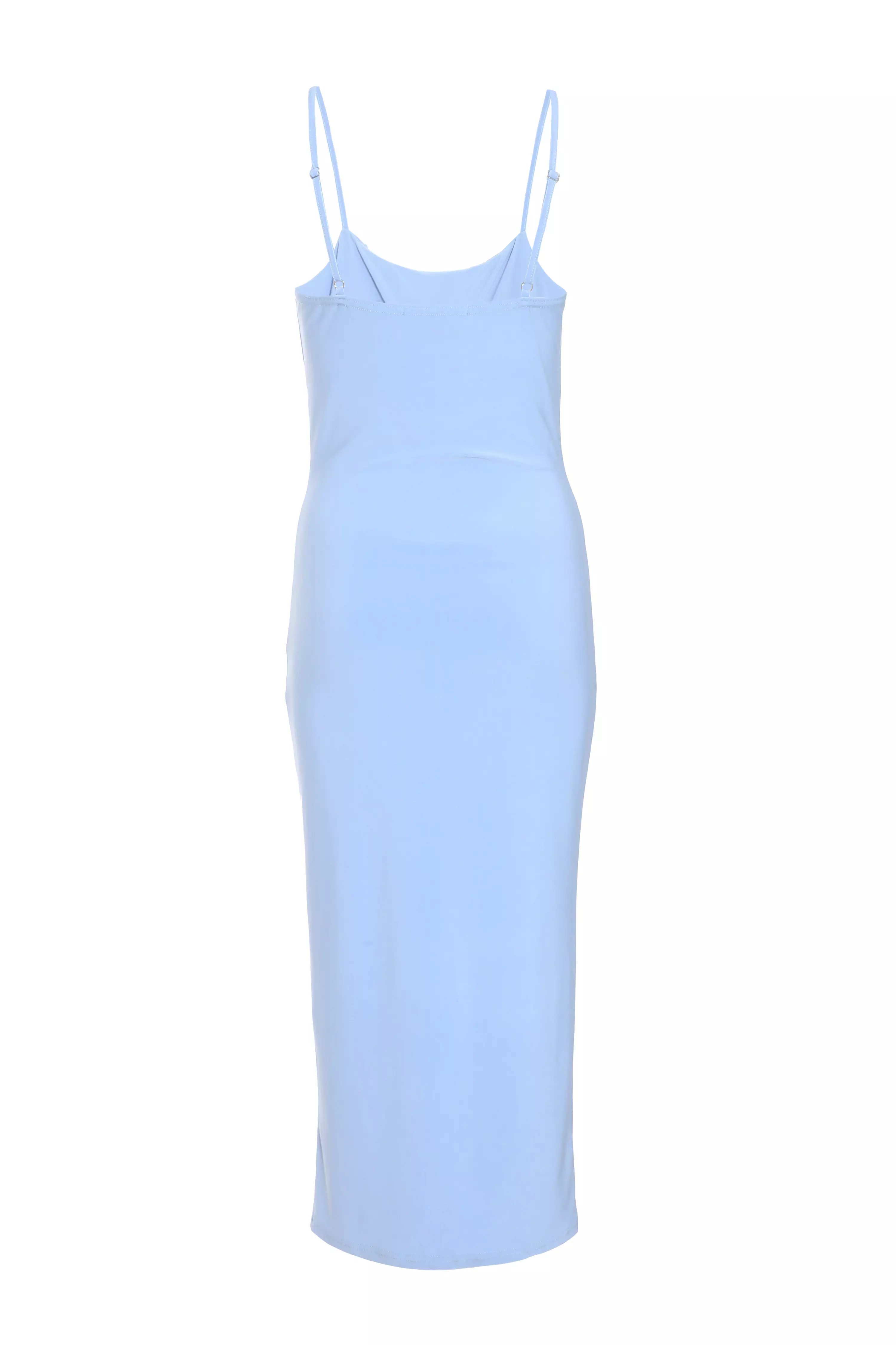 Light Blue Strappy Ruched Midi Dress