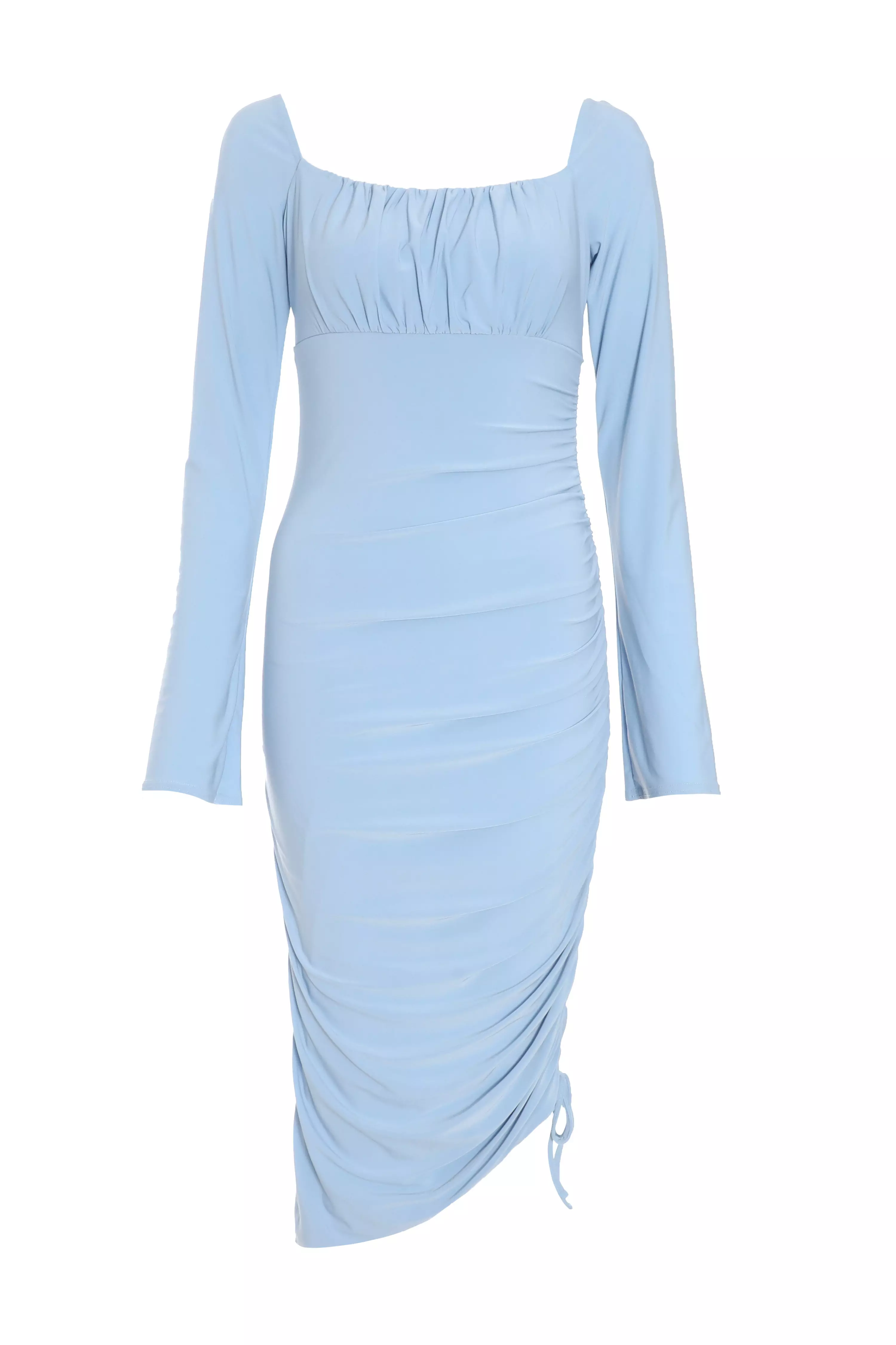 Blue Ruched Midi Dress