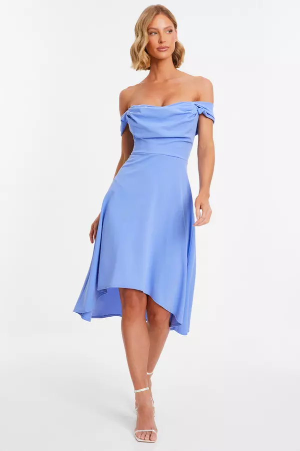 Blue Bardot Dip Hem Midi Dress