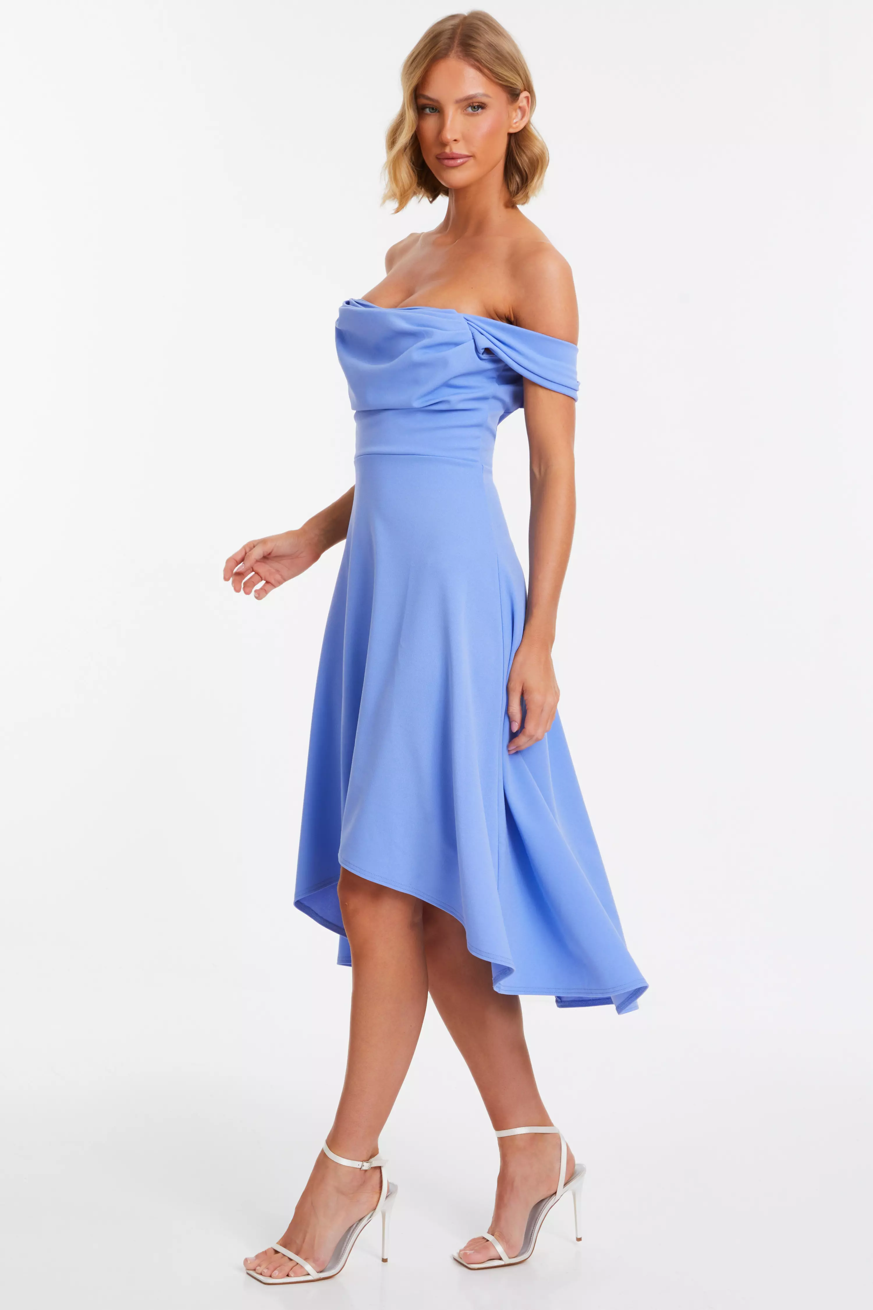 Blue Bardot Dip Hem Midi Dress