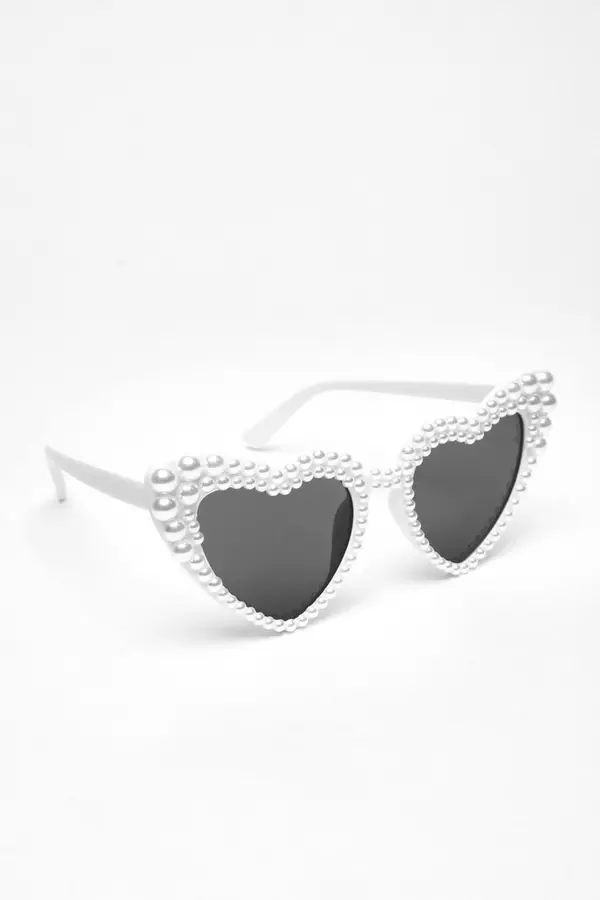 White Pearl Heart Sunglasses