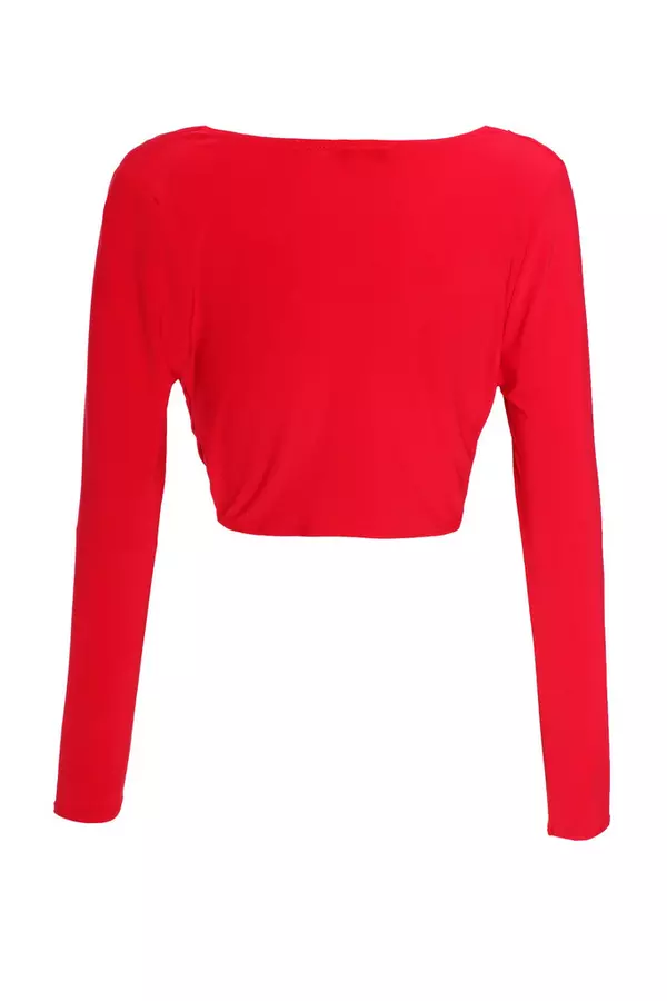 Red Ruched Cowl Neck Top