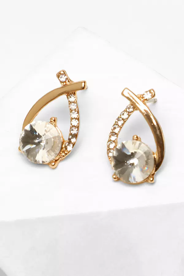 Gold Cross Diamante Stud Earrings