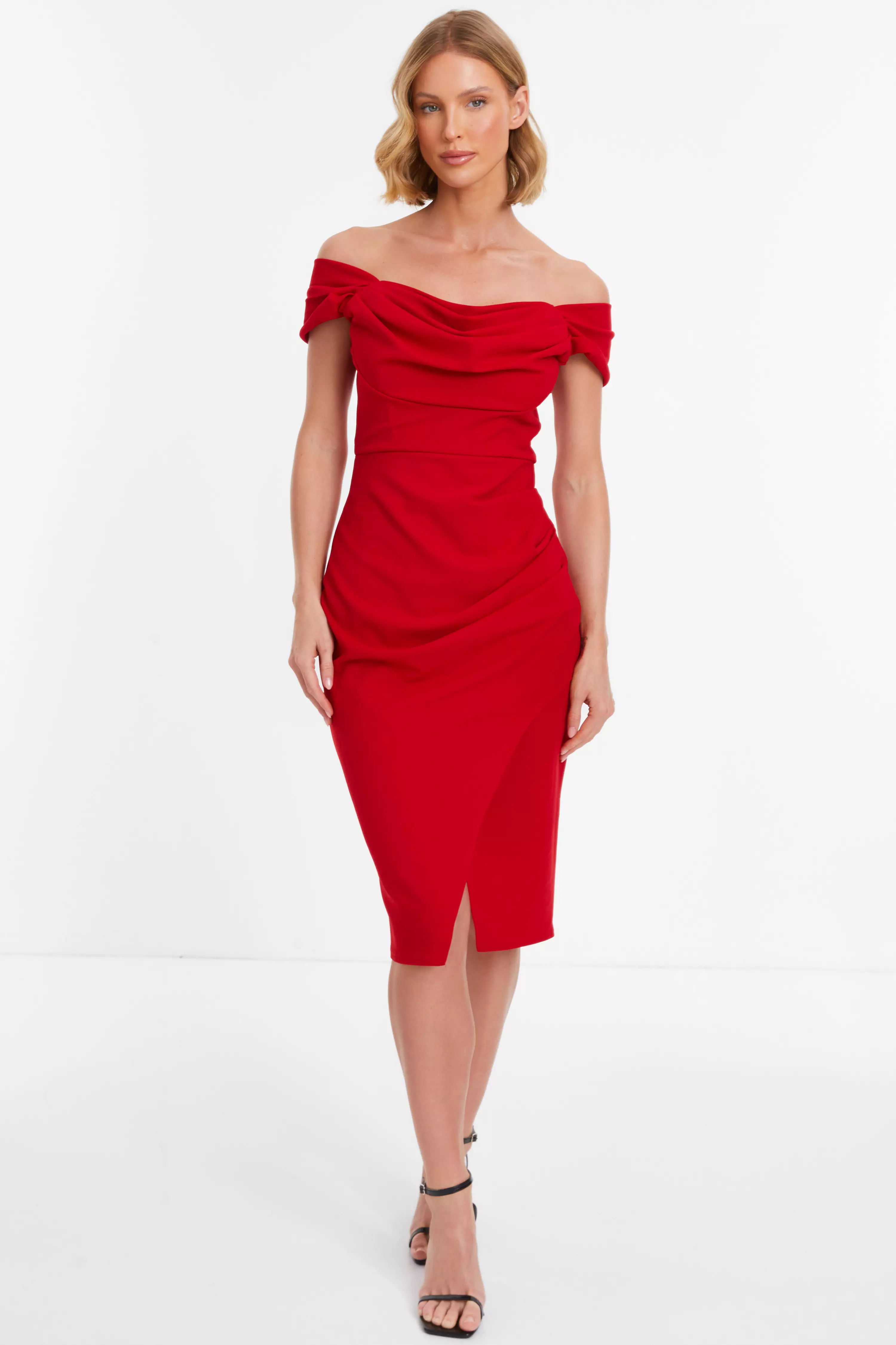 Red Bardot Midi Wrap Dress