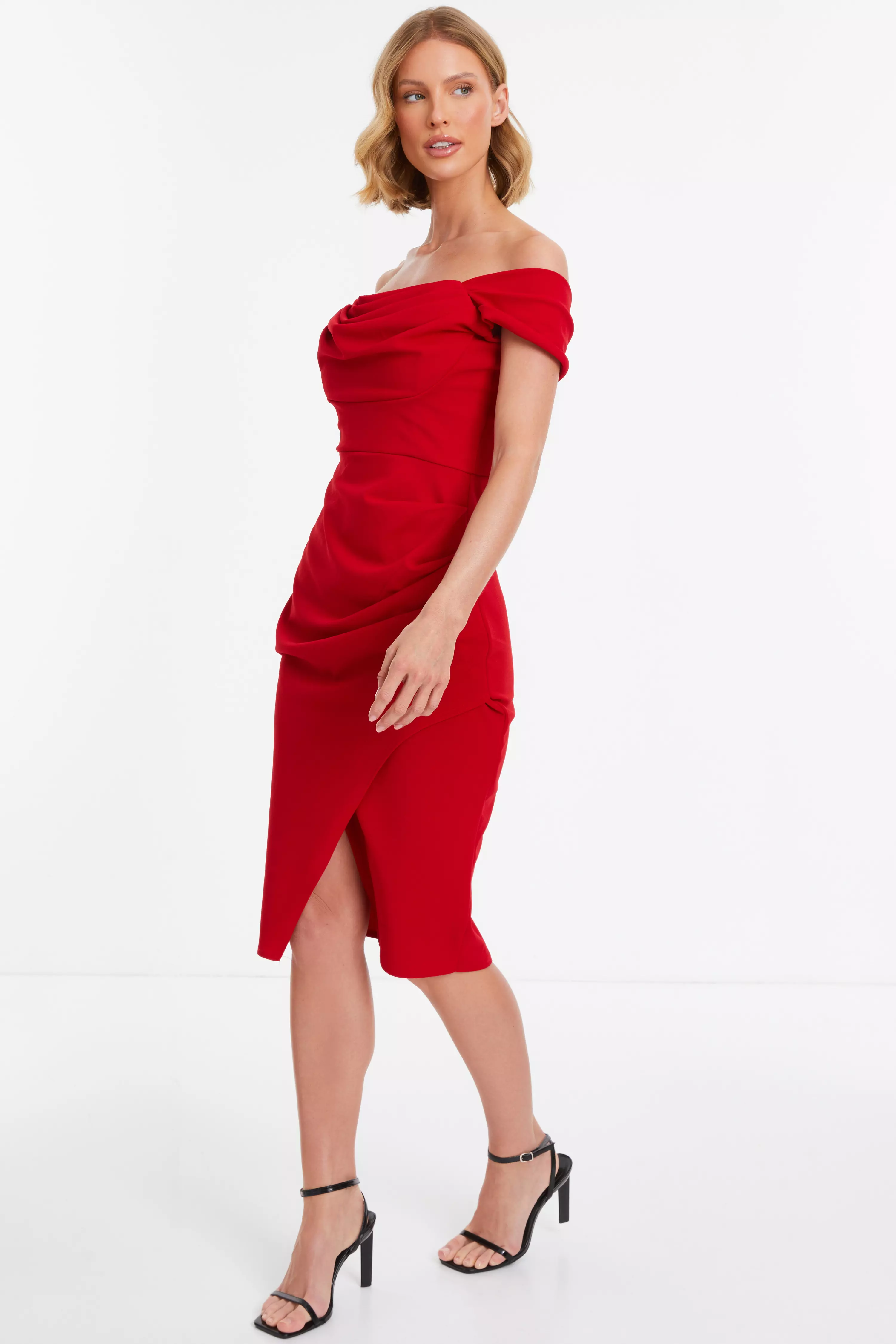 Red Bardot Midi Wrap Dress