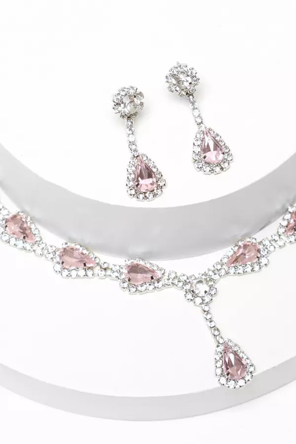 Pink Teardrop Jewellery Set