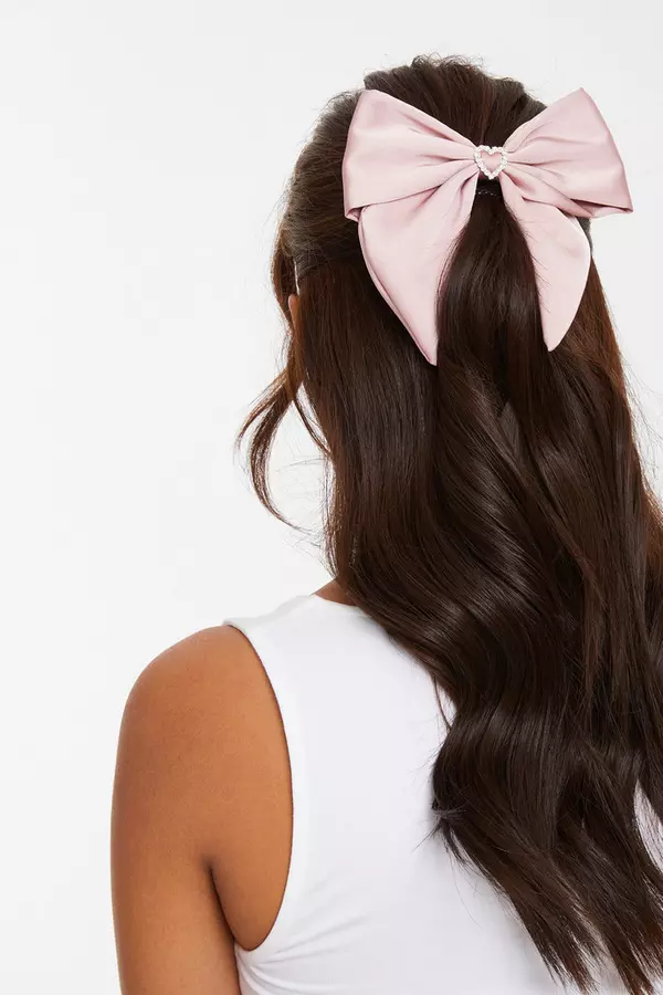 Pink Satin Diamante Hair Bow