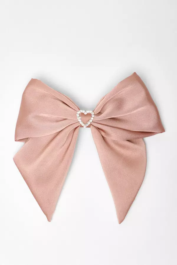 Pink Satin Diamante Hair Bow