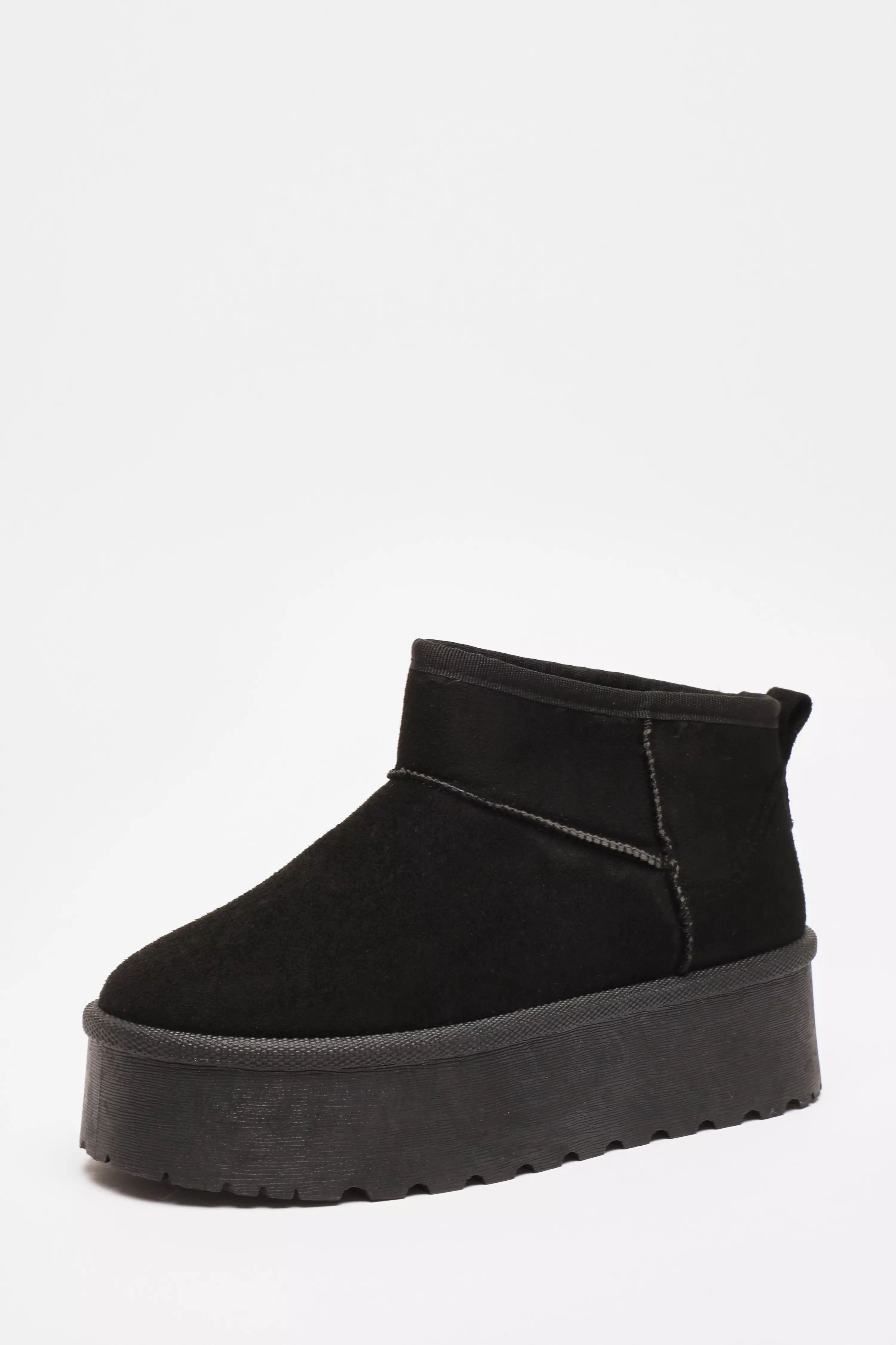 Black Faux Suede Platform Ankle Boots