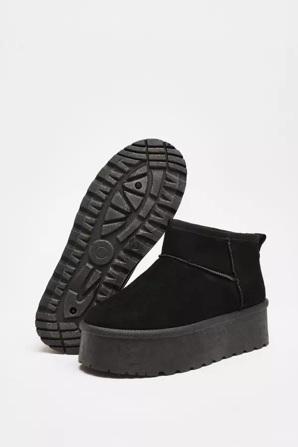 Black Faux Suede Platform Ankle Boots