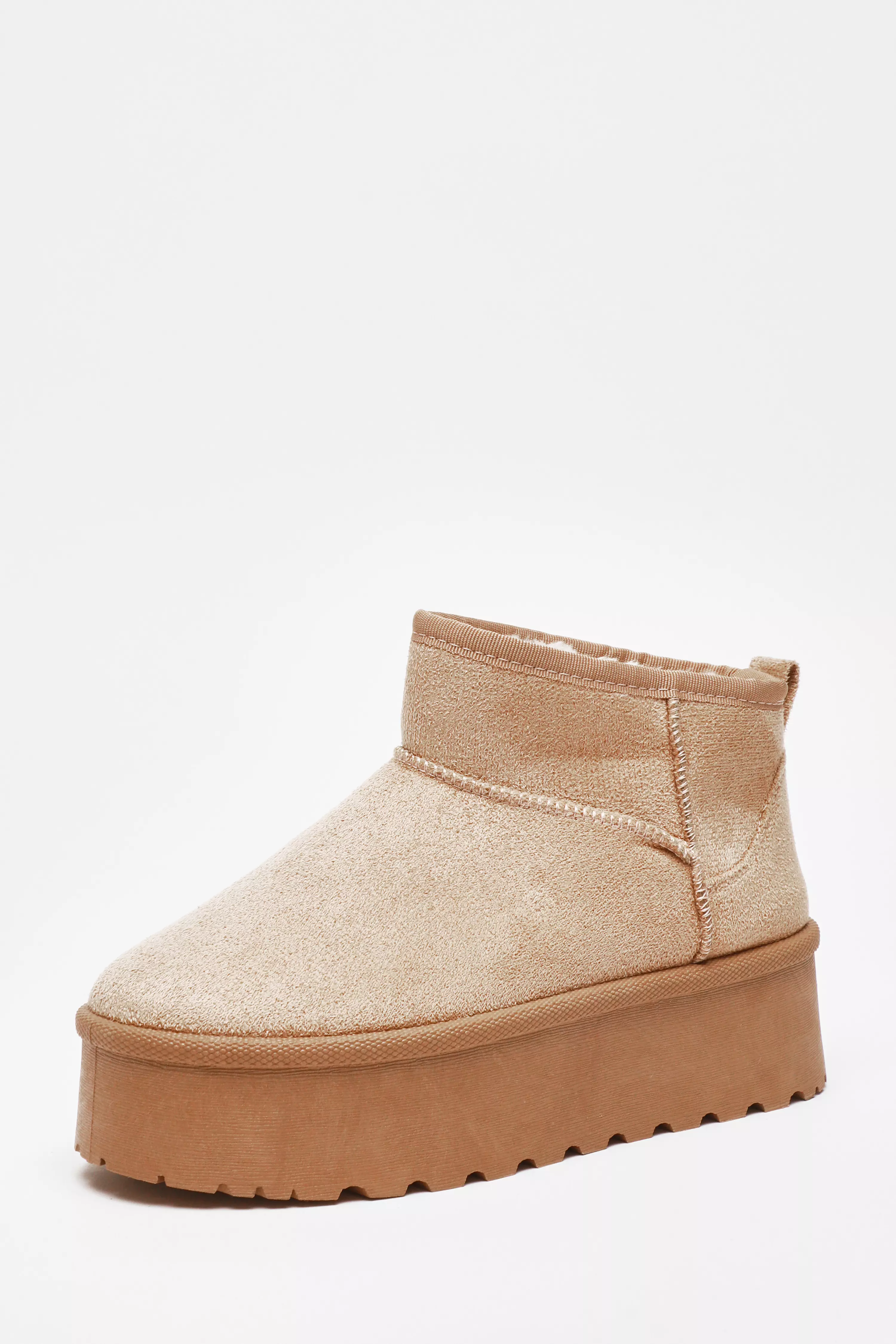 Beige Faux Suede Platform Ankle Boots