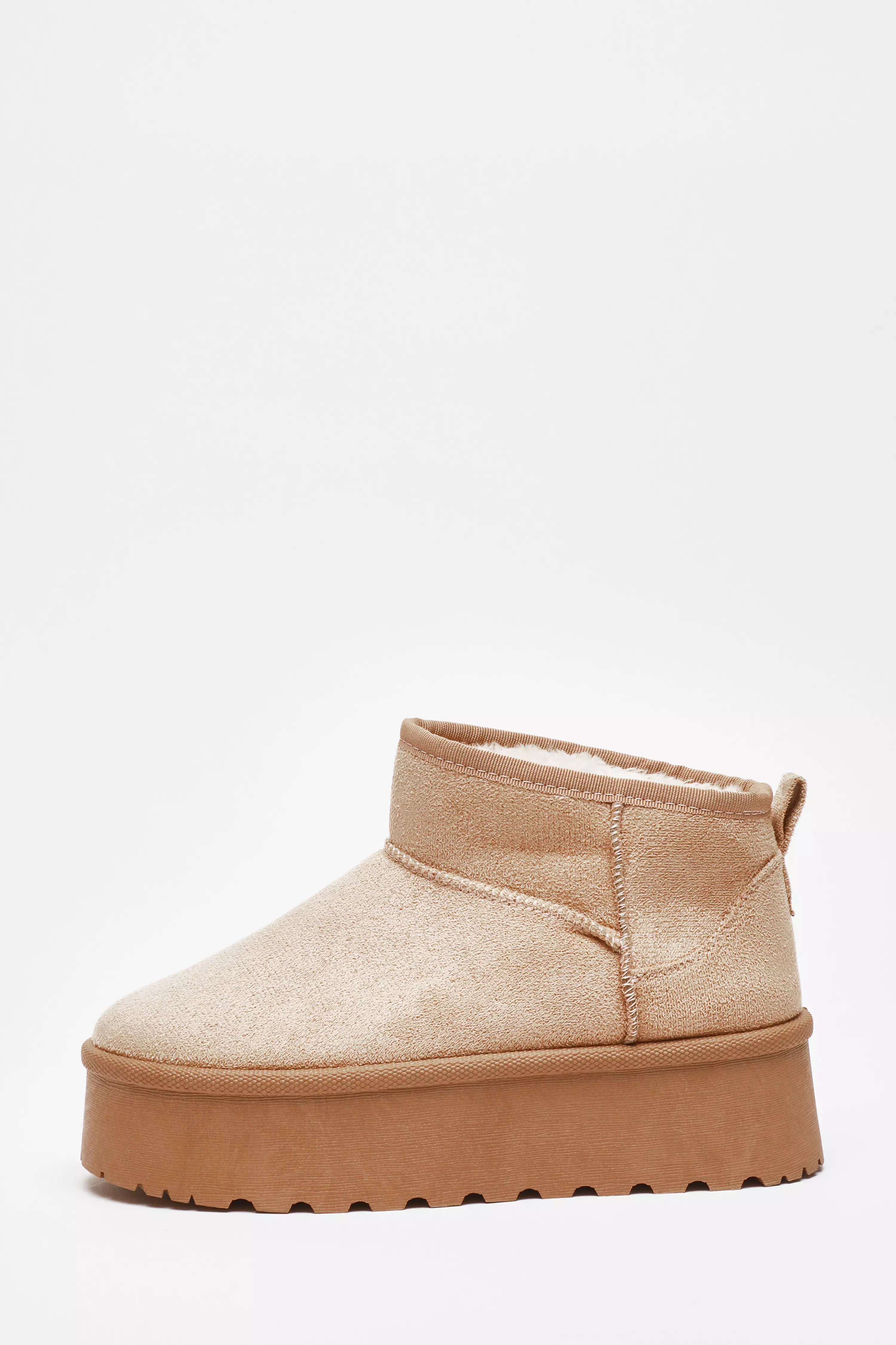 Beige Faux Suede Platform Ankle Boots